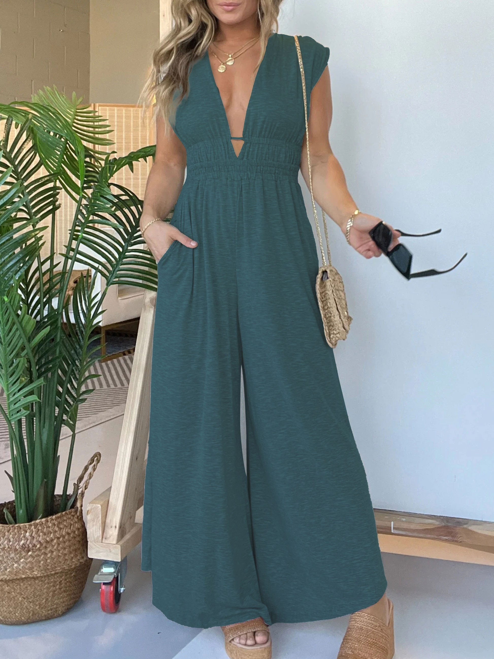Deep V Hi Lo Hem Jumpsuit (Buy 2 Free Shipping)