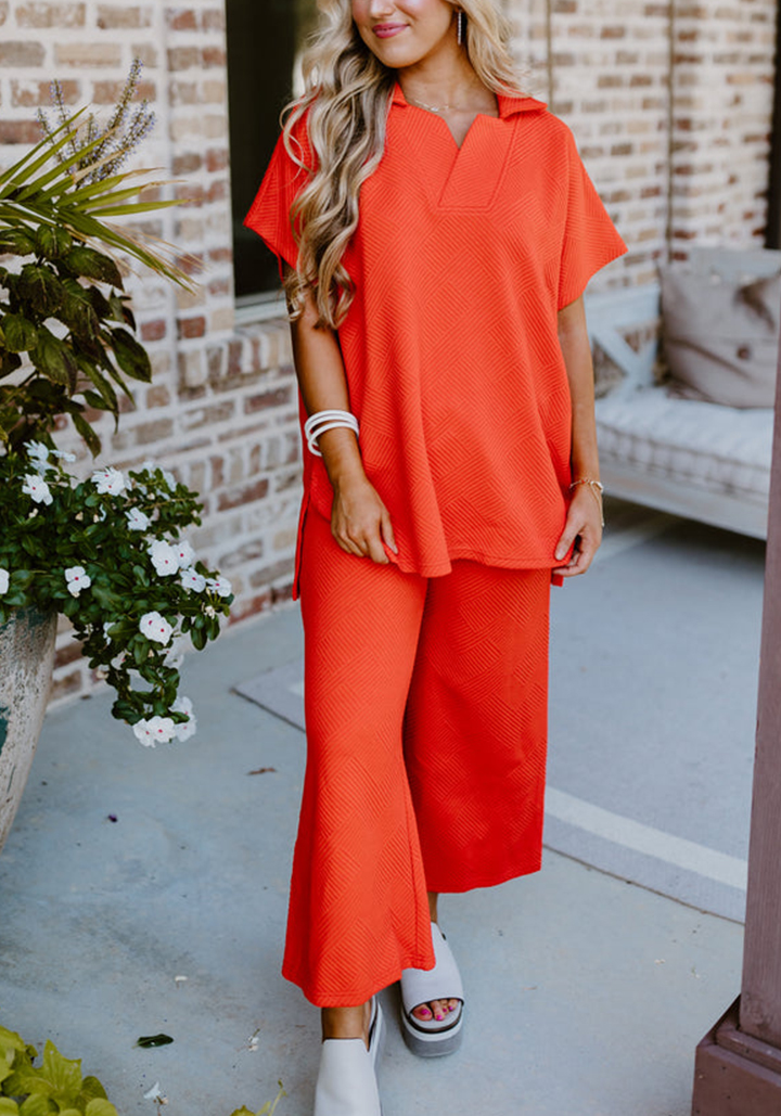 Women's Textured V NeckTop and Pants Casual Set (Buy 2 Free Shipping)