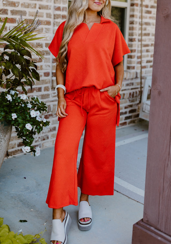 Women's Textured V NeckTop and Pants Casual Set (Buy 2 Free Shipping)