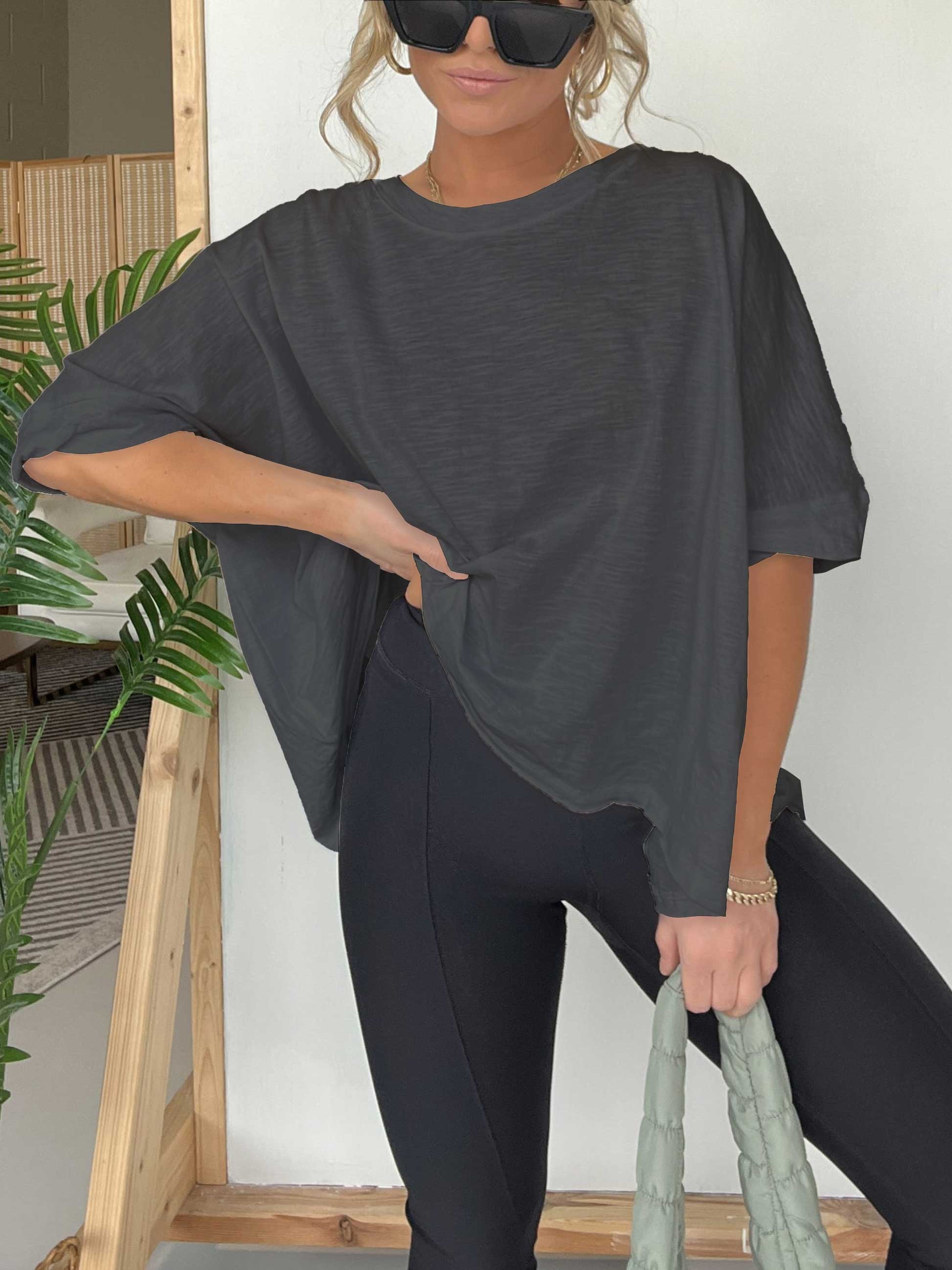 Round Neckline Oversized Midi Length Boxy Tee (Buy 2 Free Shipping)