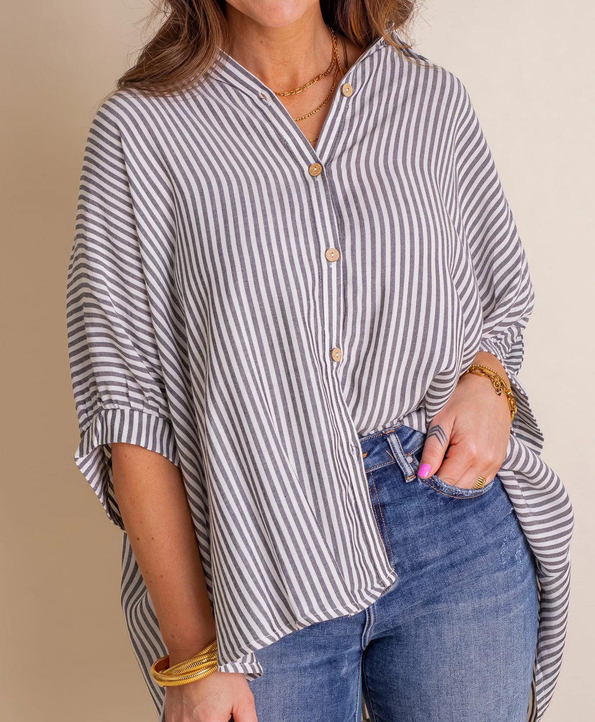 2024 New Oversized Striped Loose Button-down Shirt(Buy 2 10% OFF)