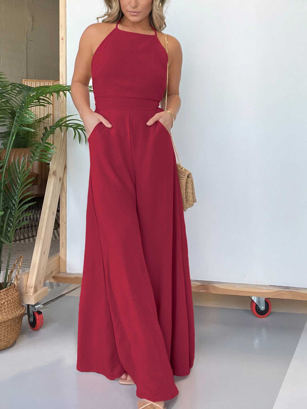 Halter Neck Open Back Jumpsuit