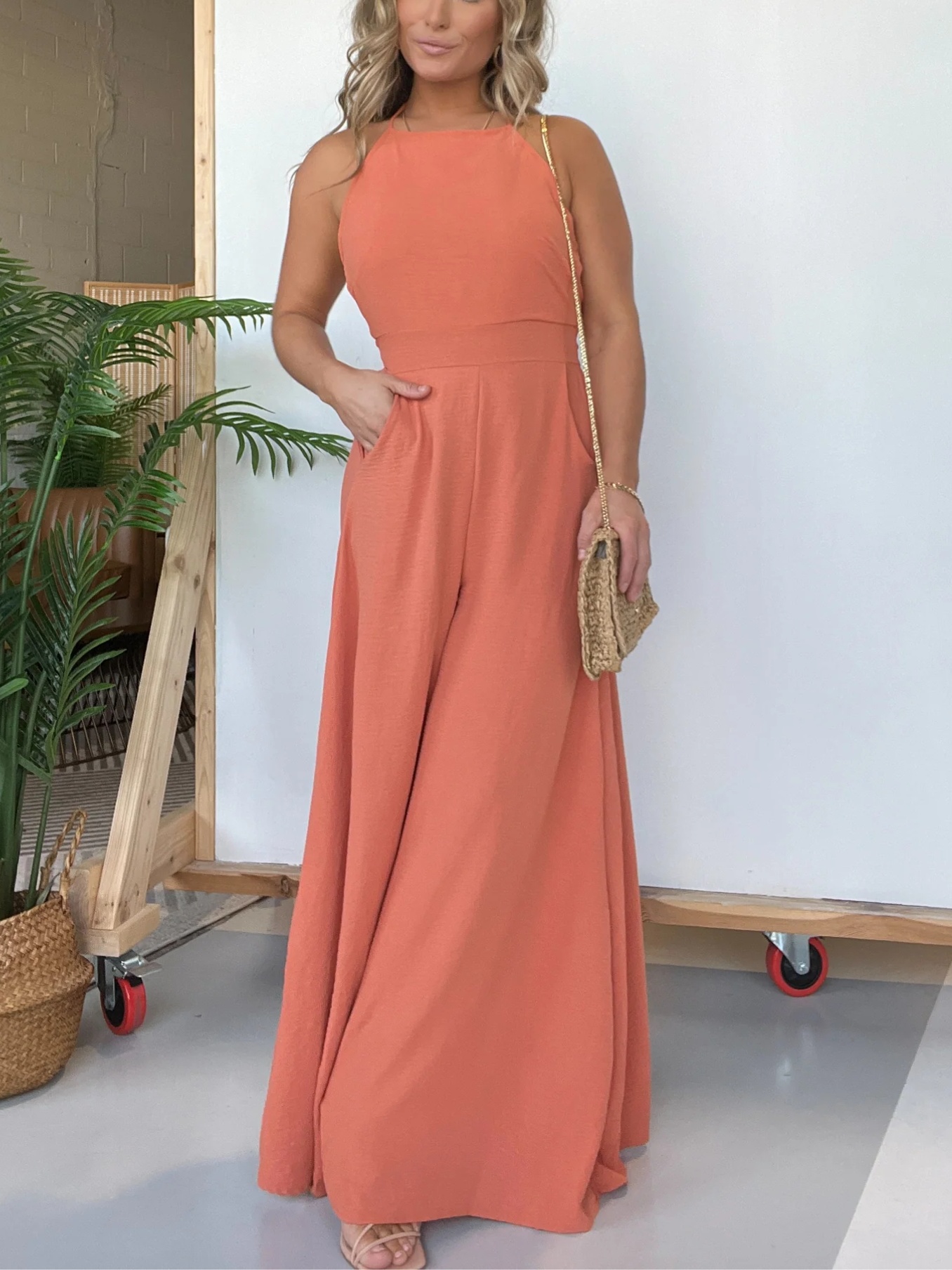 Halter Neck Open Back Jumpsuit