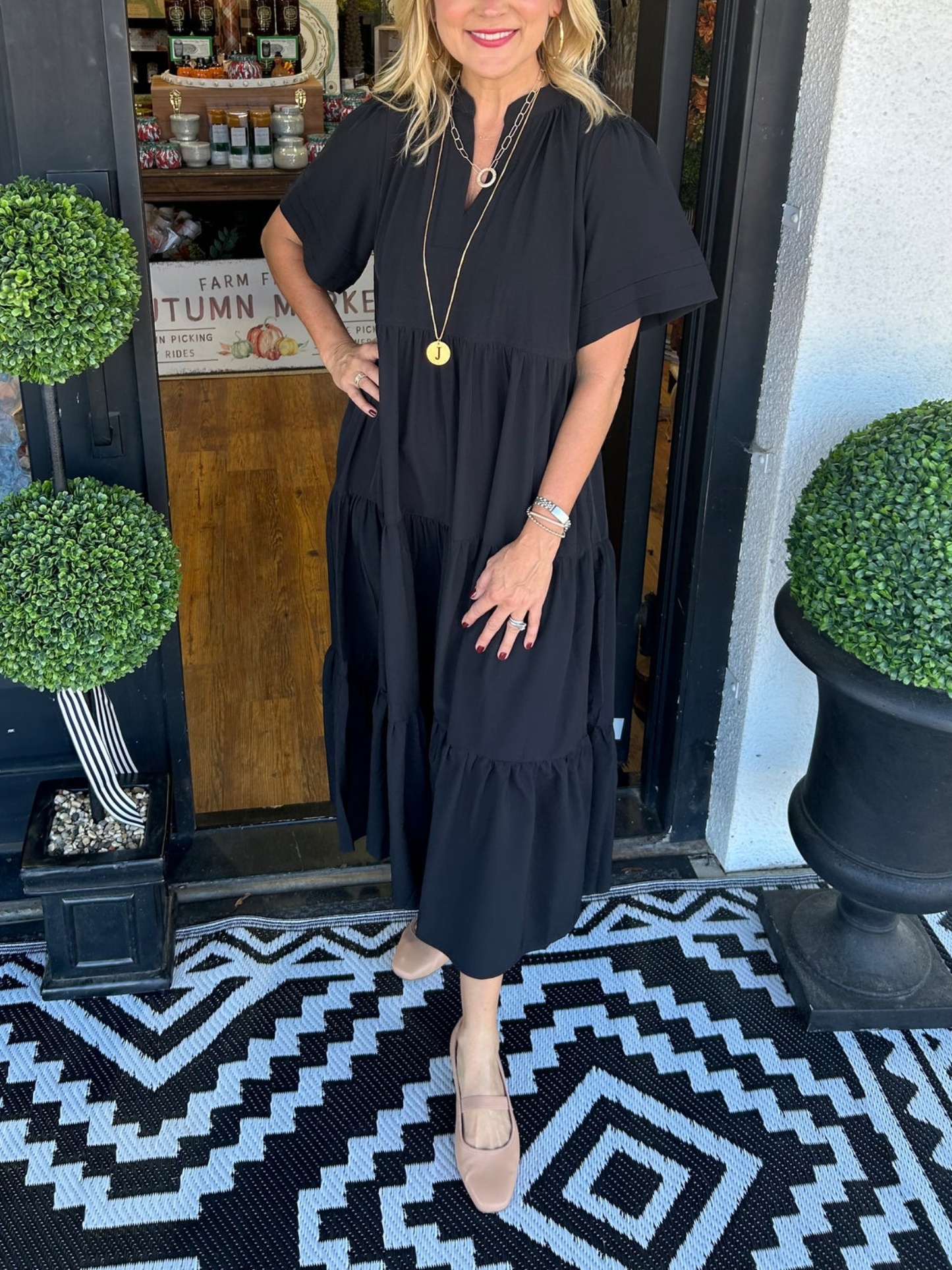 V-Neck Tiered Midi Dress with Pockets (Buy 2 Free Shipping)