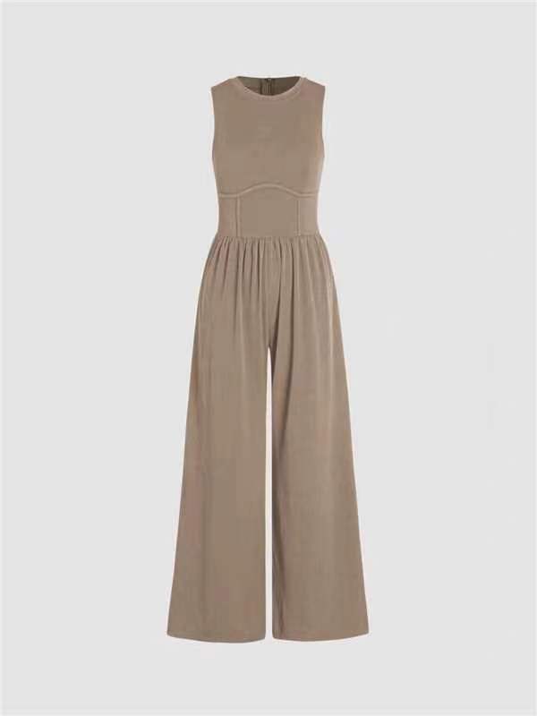 2024 NEW Solid Sleeveless Wide Leg Jumpsuit