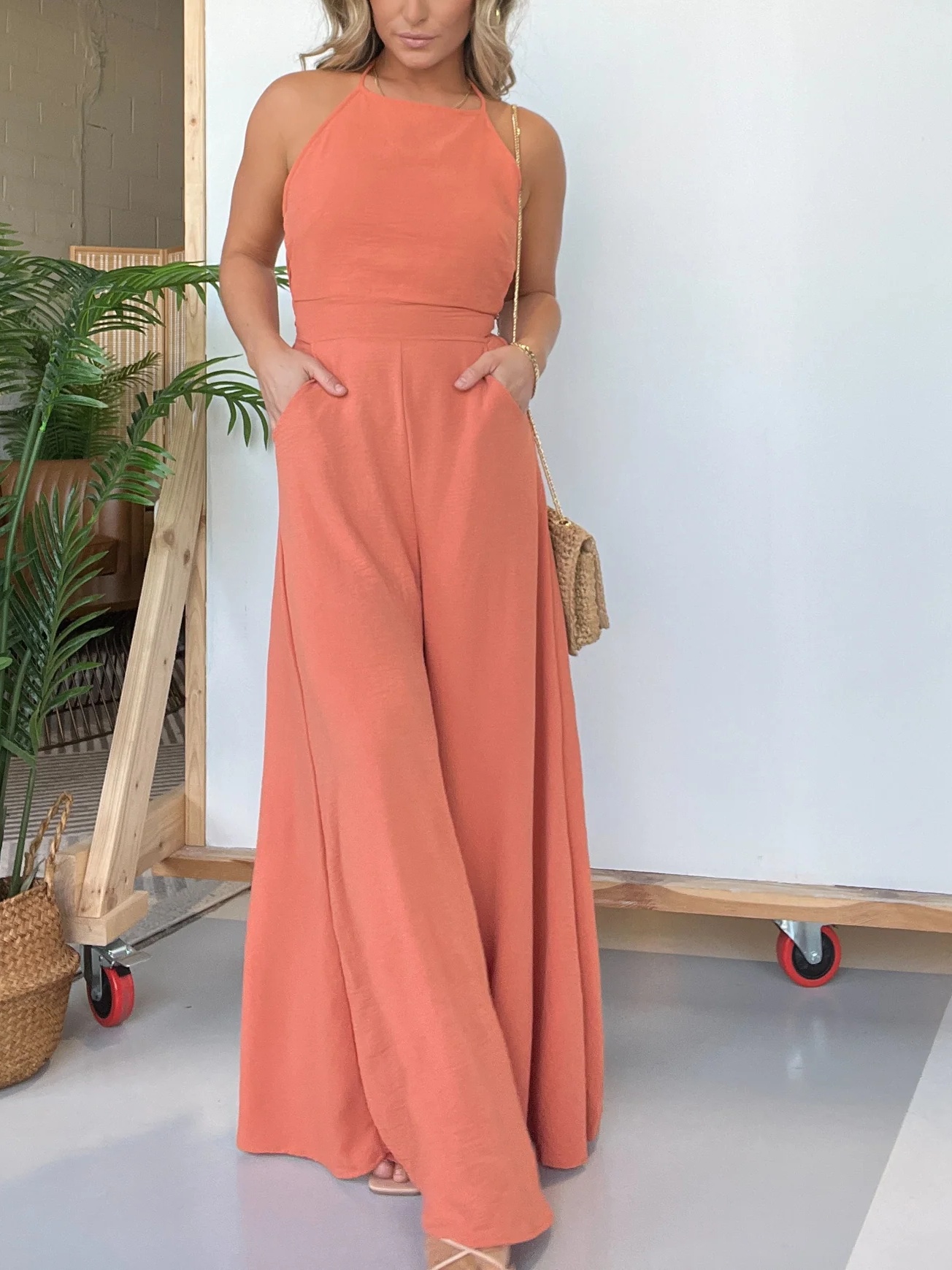 Halter Neck Open Back Jumpsuit