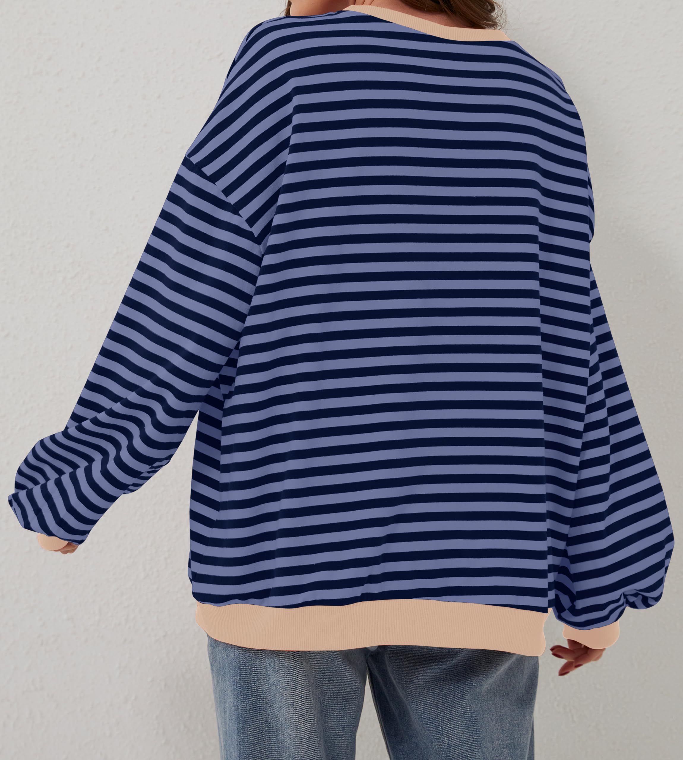 Women's Oversized Colour Block Stripe Long Sleeve Pullover (Buy 2 Free Shipping)