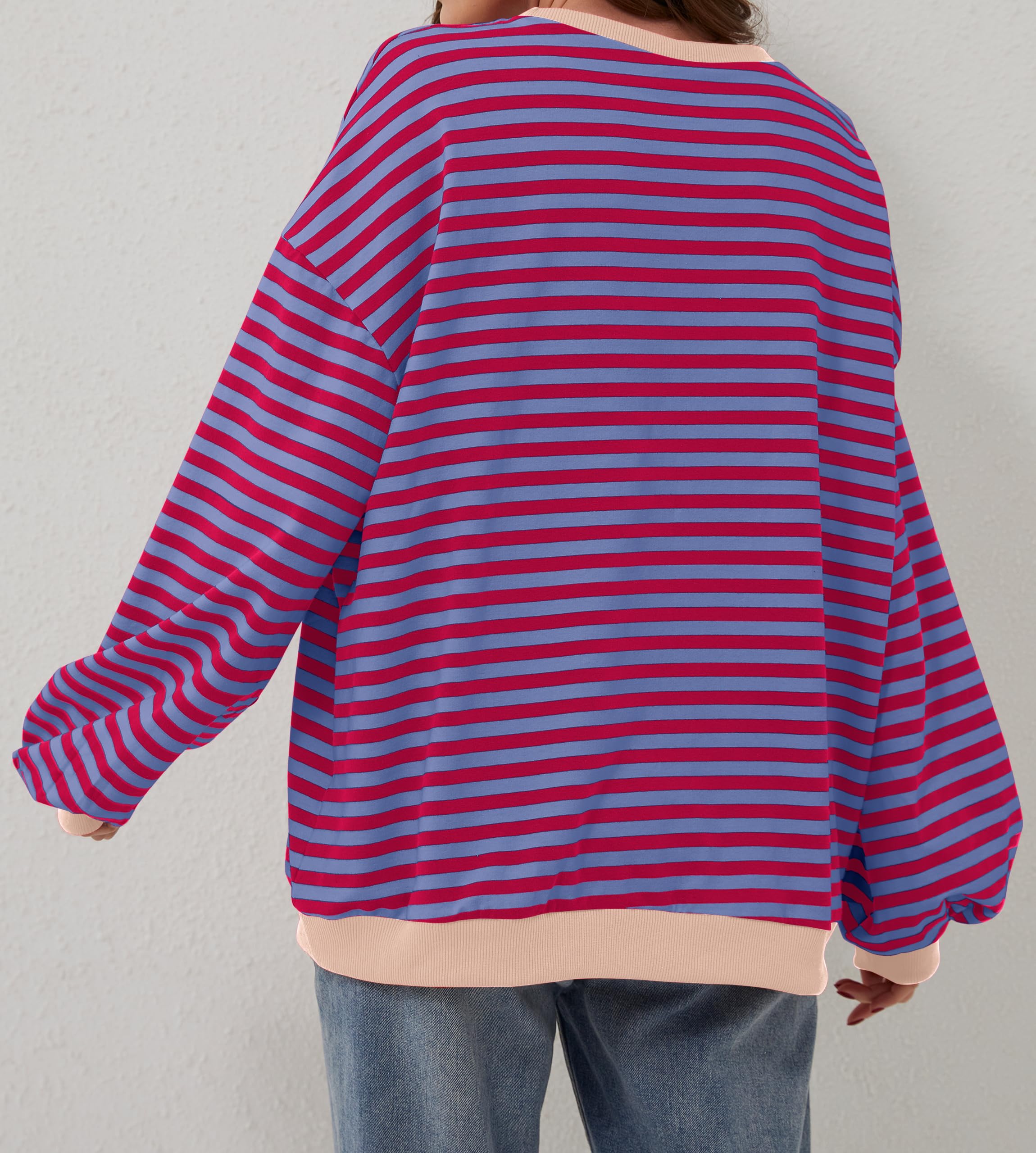 Women's Oversized Colour Block Stripe Long Sleeve Pullover (Buy 2 Free Shipping)