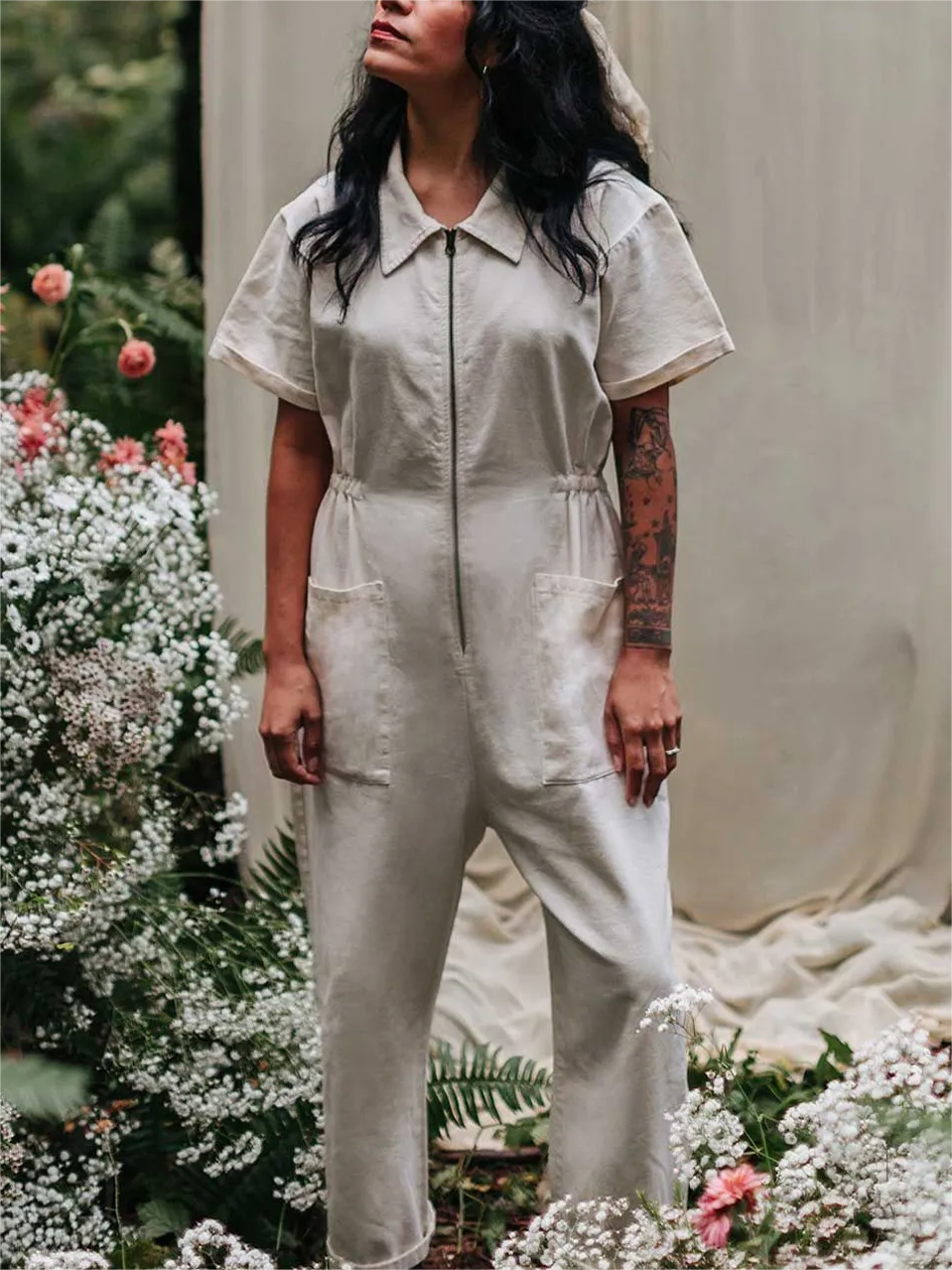 Cropped Utility Jumpsuit (Buy 2 Free Shipping)