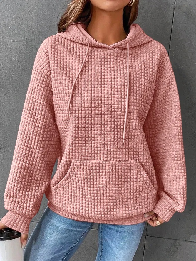Women's Casual Waffle Hoodie Sweatshirt (Buy 2 Free Shipping)-Pink Laura
