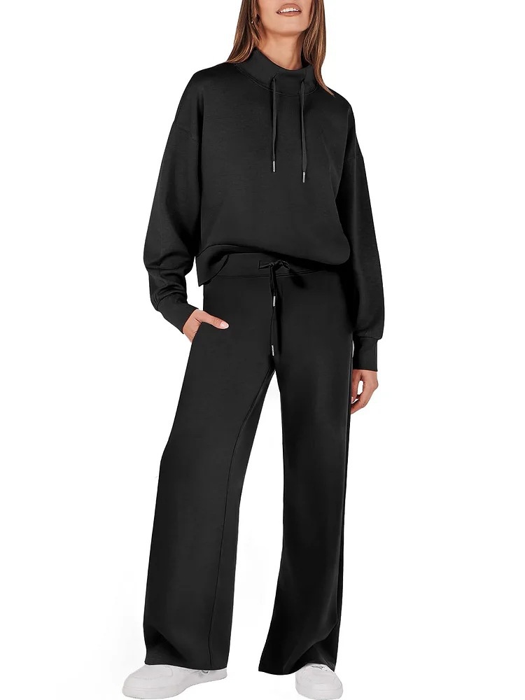 Womens 2 Piece Outfits Sweatsuit Set Drawstring Sweatshirt Lounge Set