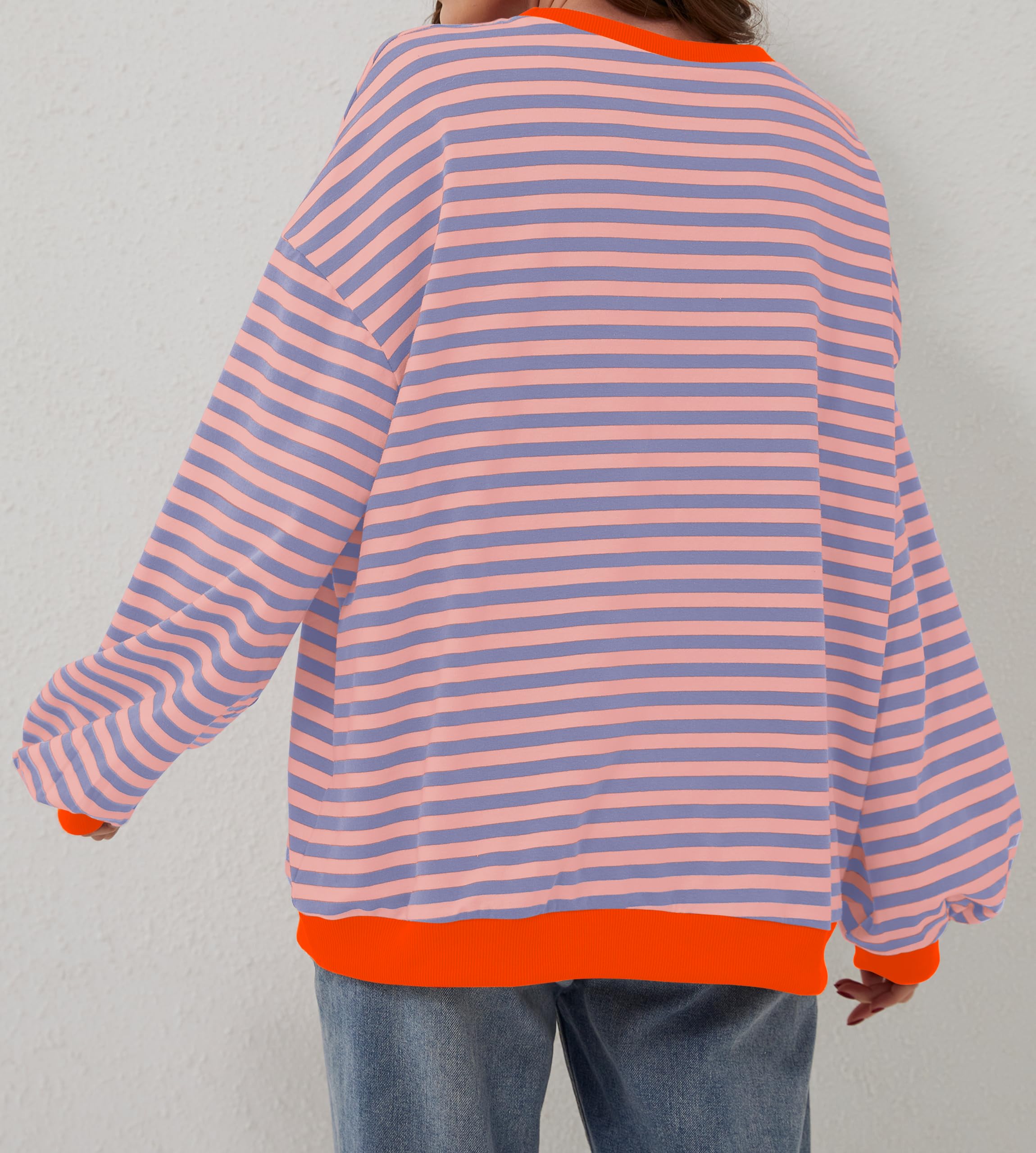 Women's Oversized Colour Block Stripe Long Sleeve Pullover (Buy 2 Free Shipping)