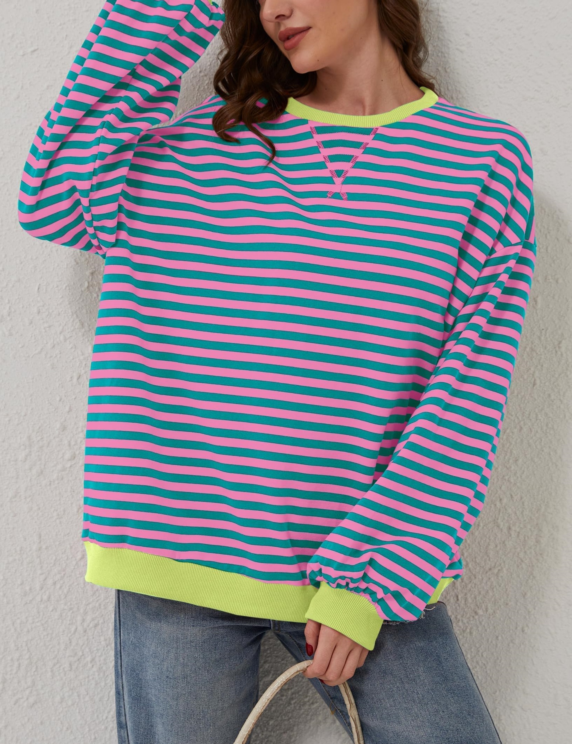 Striped Color Block Oversized Sweatshirt (Buy 2 Free Shipping)