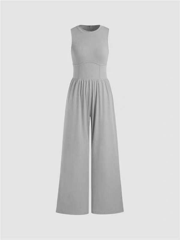 2024 NEW Solid Sleeveless Wide Leg Jumpsuit