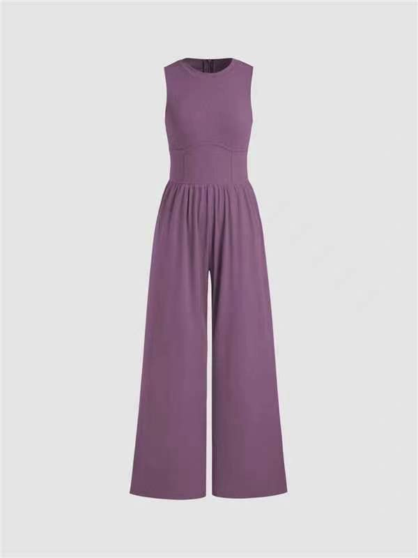 2024 NEW Solid Sleeveless Wide Leg Jumpsuit