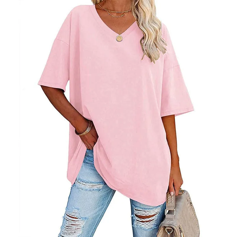 Summer New Women's Loose T-shirt-Pink Laura