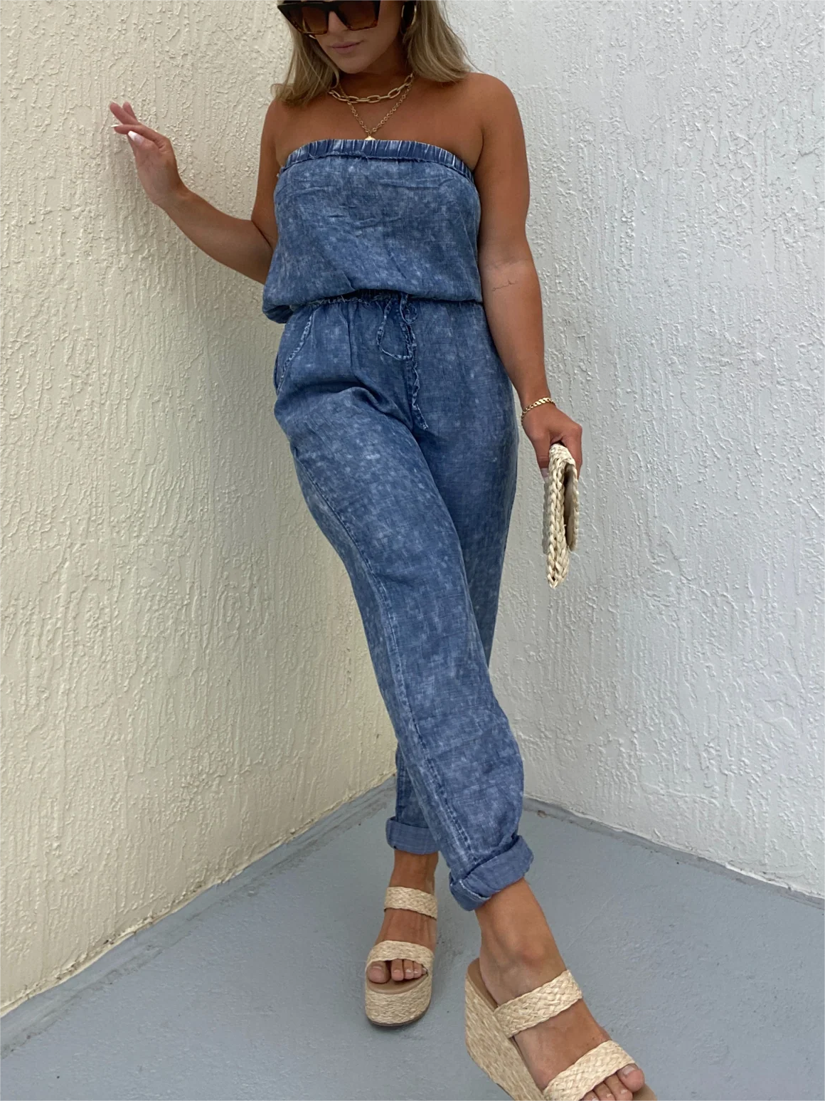 Women's Strapless Denim Jumpsuit (Buy 2 Free Shipping)-Pink Laura