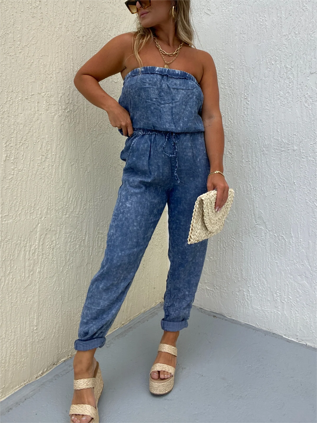 Women's Strapless Denim Jumpsuit (Buy 2 Free Shipping)-Pink Laura