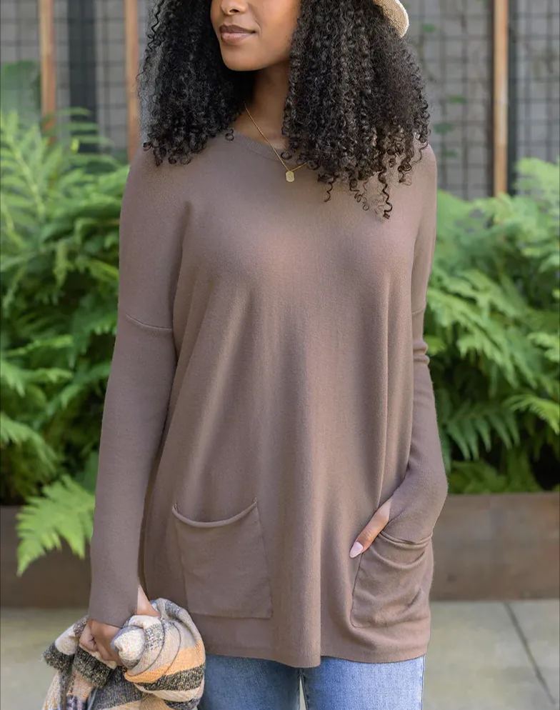 Long Sleeve Thumbhole Sweater Pocket Tunic (Buy 2 Free Shipping)