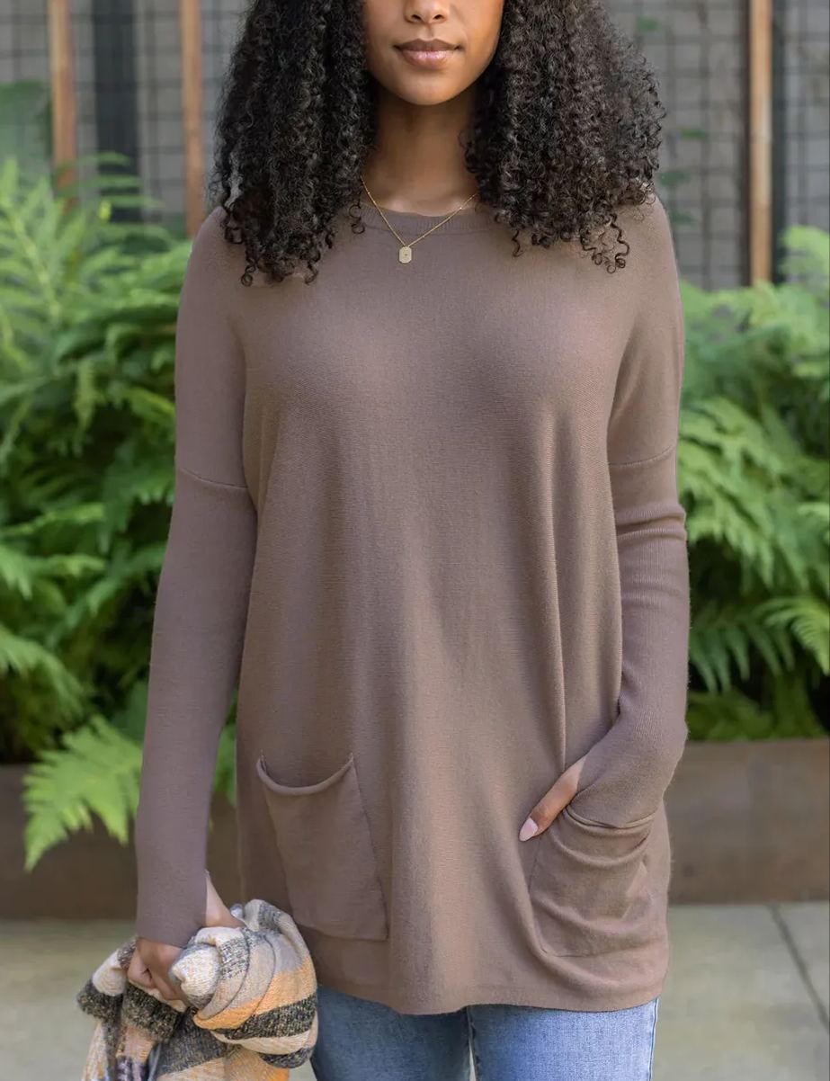 Long Sleeve Thumbhole Sweater Pocket Tunic (Buy 2 Free Shipping)