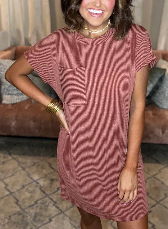 2024 RIBBED ROUND NECK POCKET DRESS(Buy 2 Free Shipping)