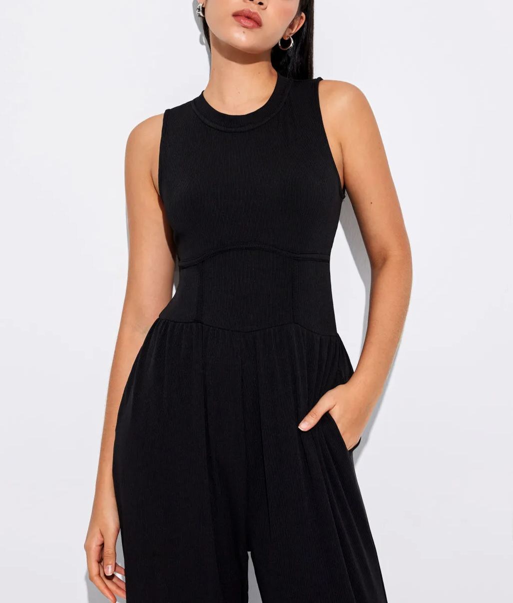 2024 NEW Solid Sleeveless Wide Leg Jumpsuit
