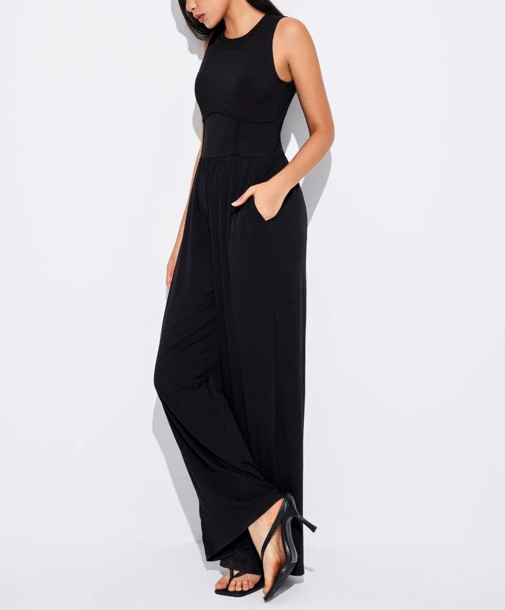 2024 NEW Solid Sleeveless Wide Leg Jumpsuit