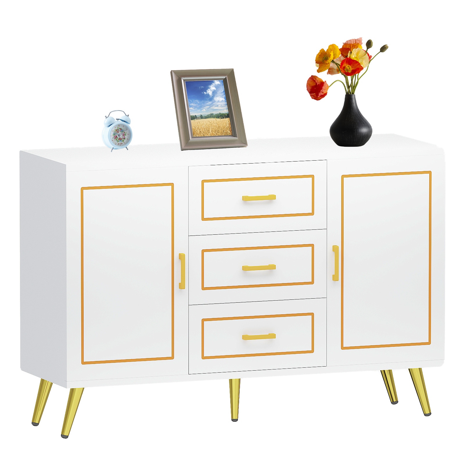 Mid-Century Modern Dresser for Bedroom with 3 Drawers and 2-Door Cabinets