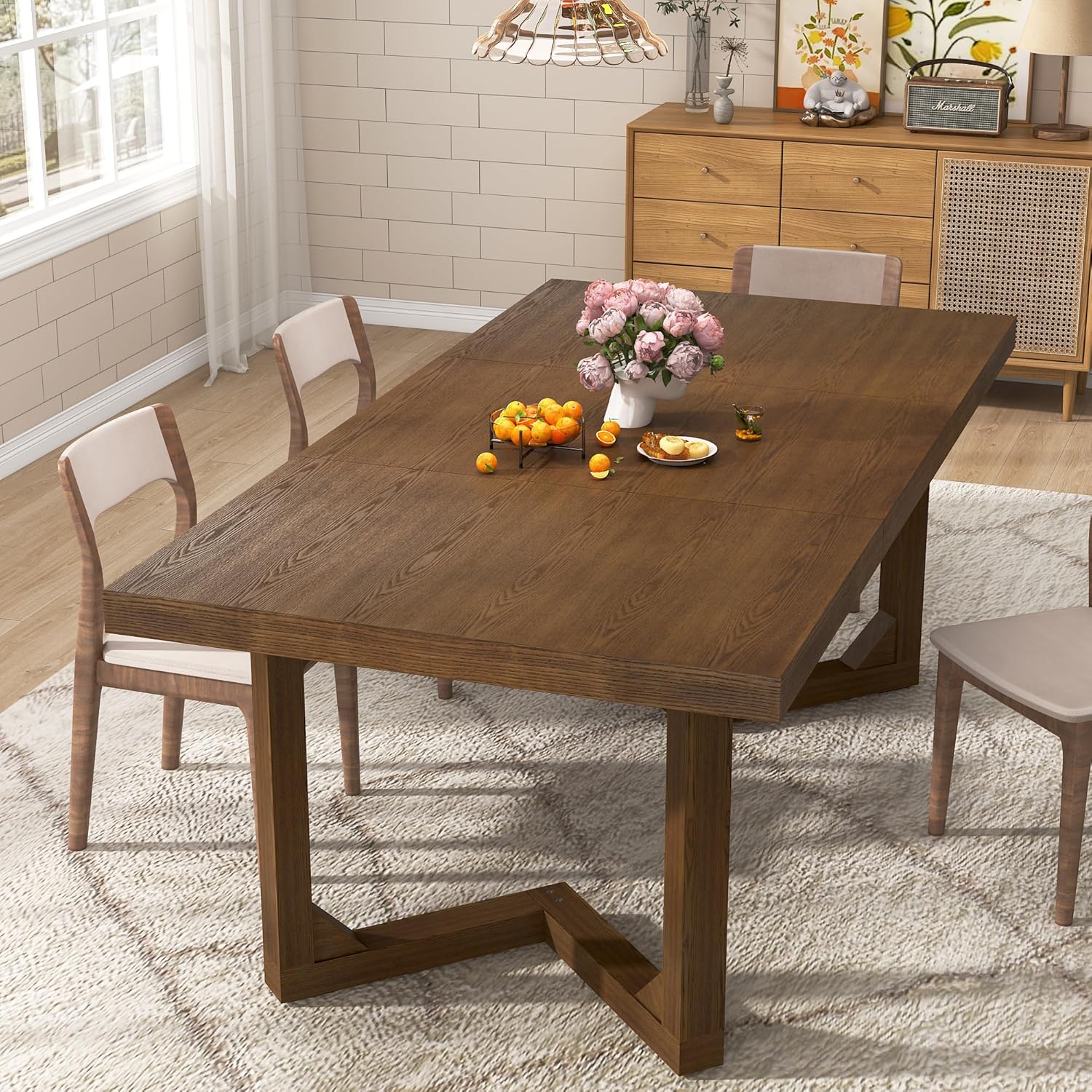 70 Inch Solid Wood Dining Table for 6-8 People
