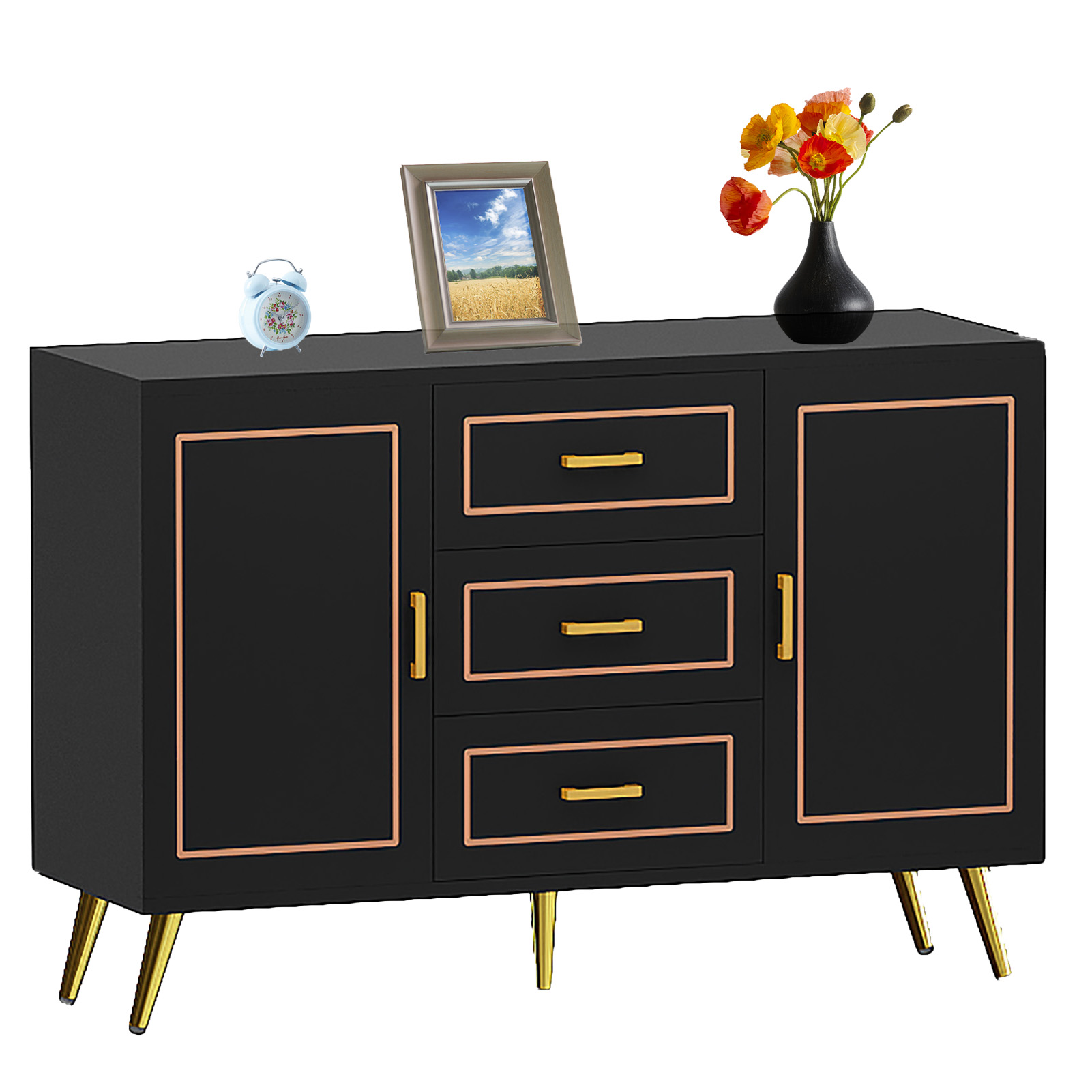 Mid-Century Modern Dresser for Bedroom with 3 Drawers and 2-Door Cabinets