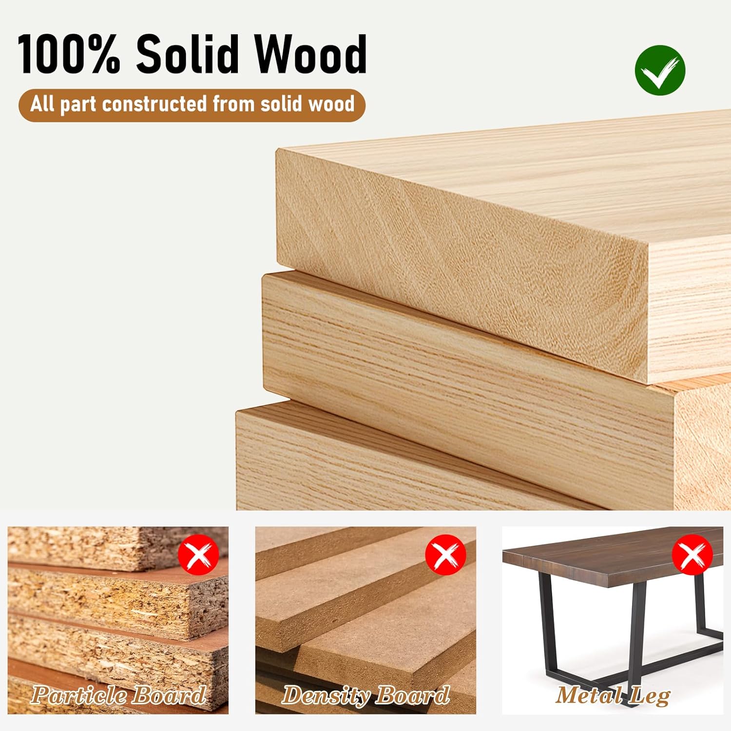 70 Inch Solid Wood Dining Table for 6-8 People