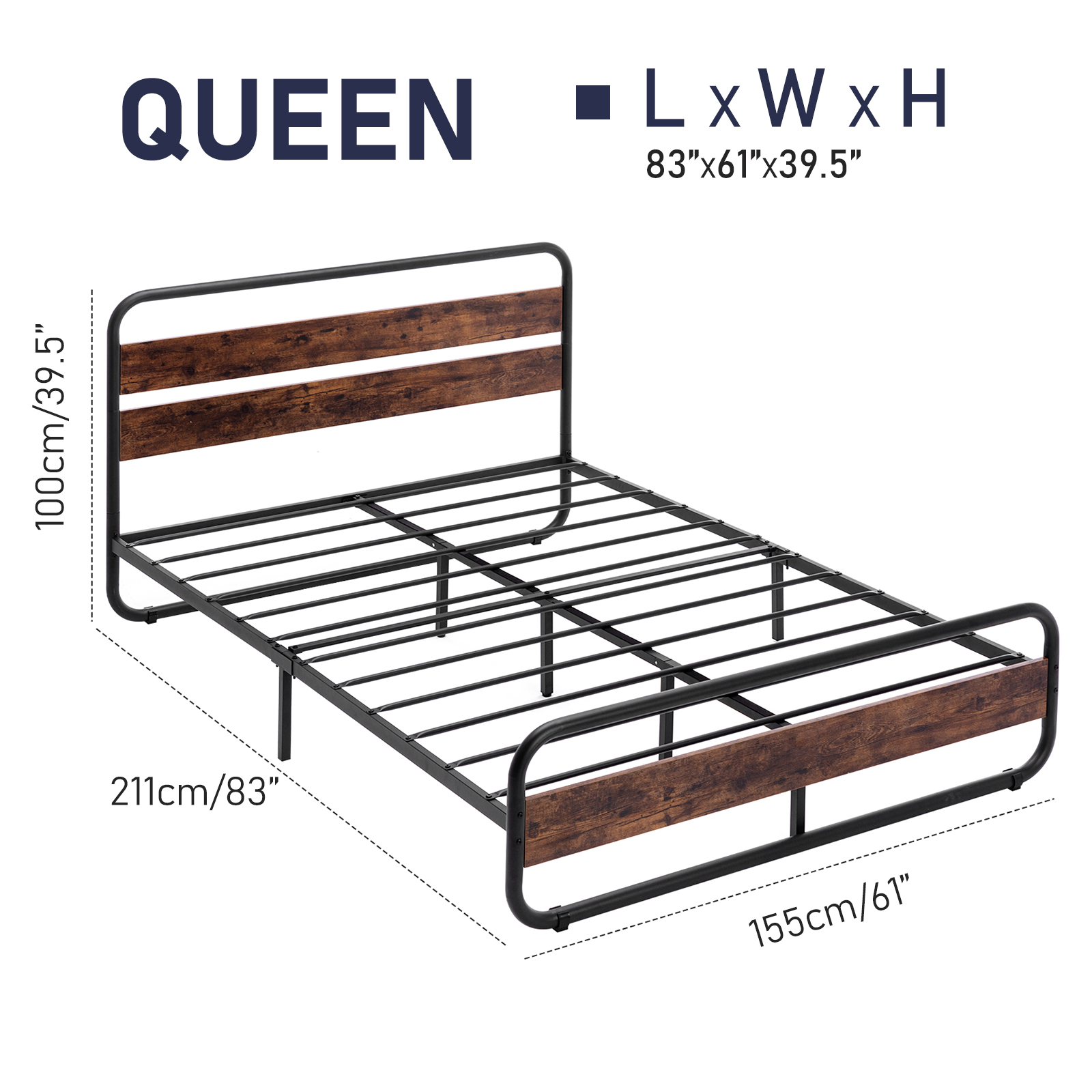 LED Full Size Bed Frame with Wood Headboard&Footboard,Heavy Duty Metal Bed Frame with LED Lights&Under-Bed Storage,Noise Free,No Box Spring Needed
