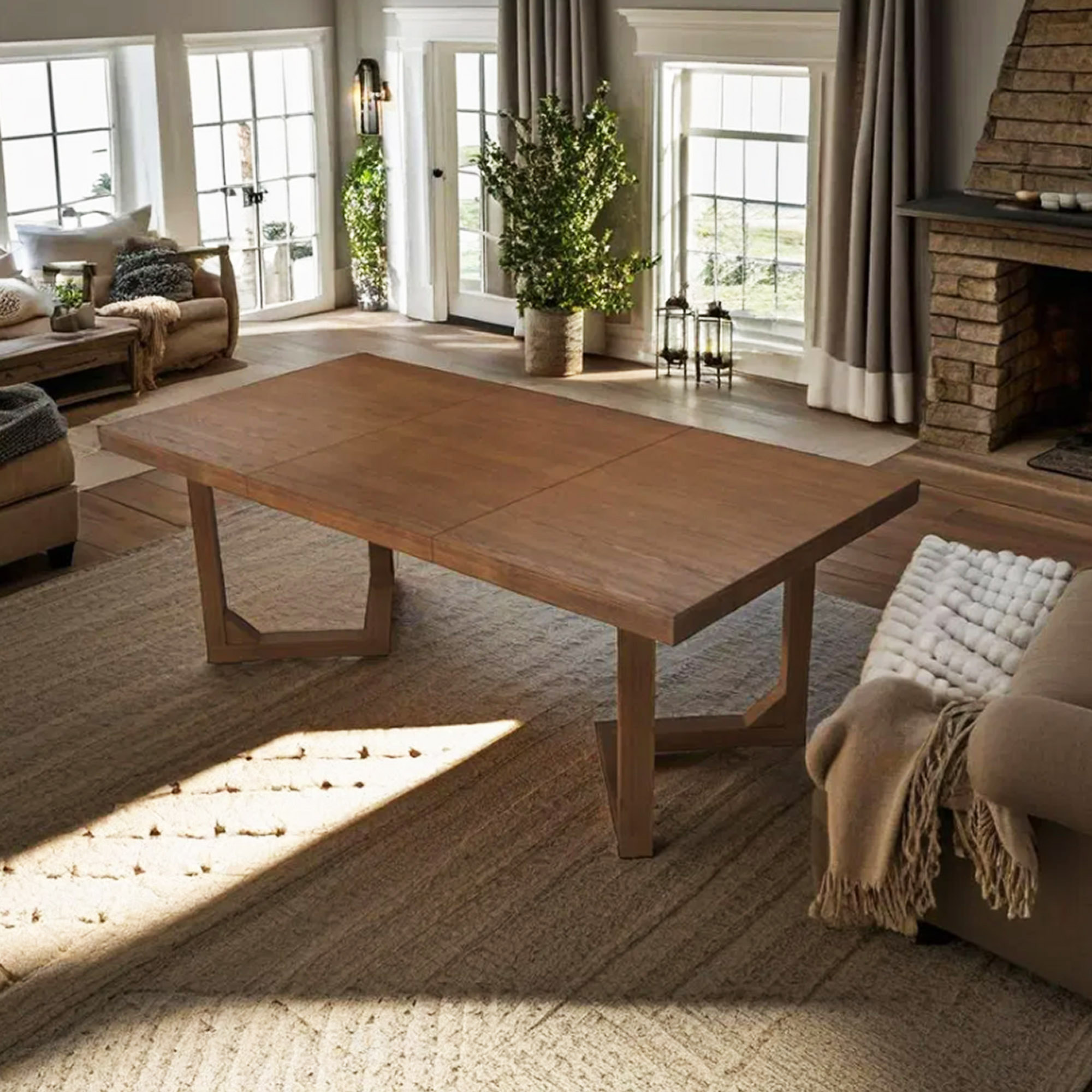 70 Inch Solid Wood Dining Table for 6-8 People