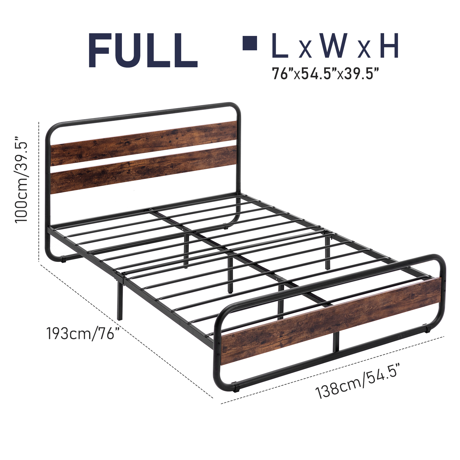 LED Full Size Bed Frame with Wood Headboard&Footboard,Heavy Duty Metal Bed Frame with LED Lights&Under-Bed Storage,Noise Free,No Box Spring Needed
