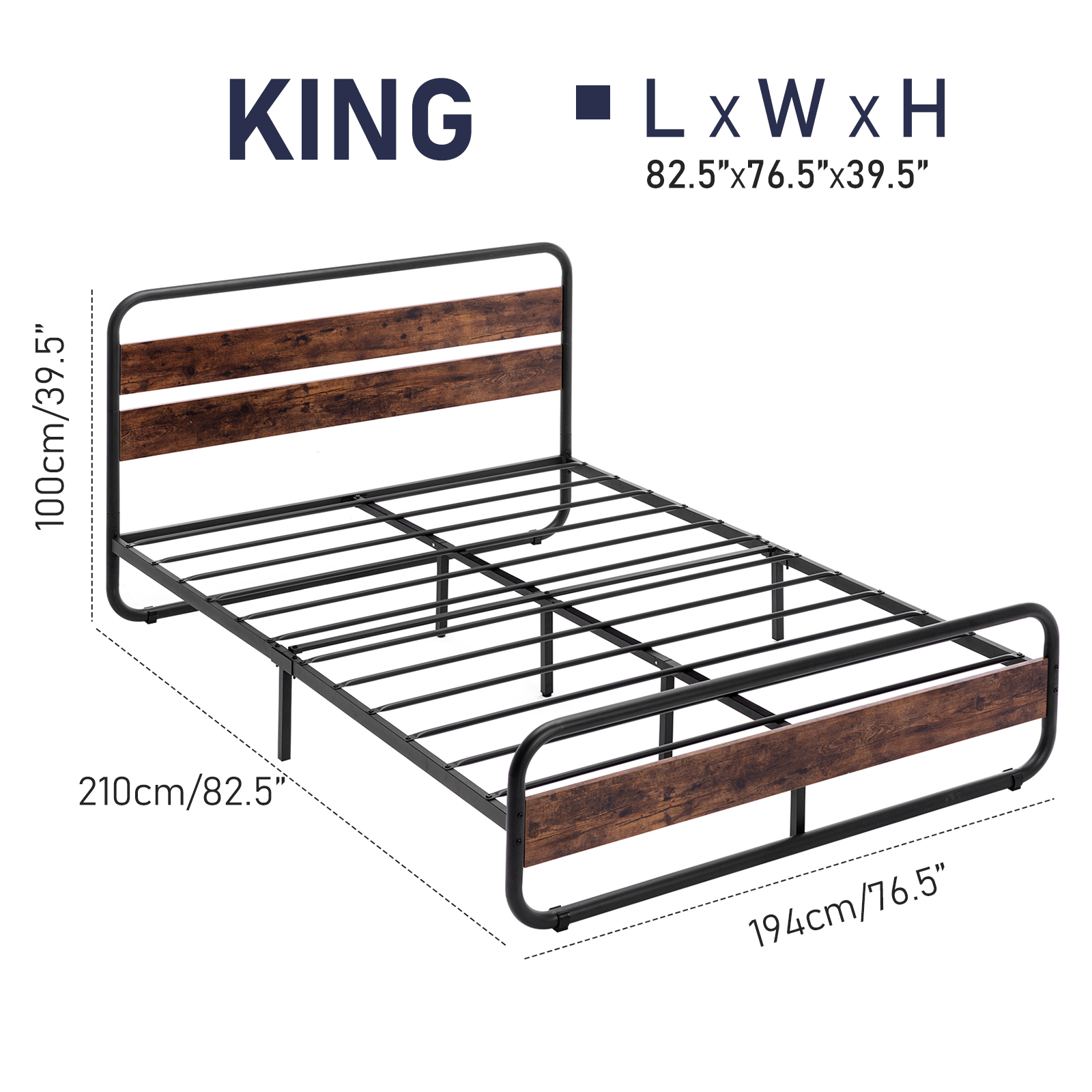LED Full Size Bed Frame with Wood Headboard&Footboard,Heavy Duty Metal Bed Frame with LED Lights&Under-Bed Storage,Noise Free,No Box Spring Needed