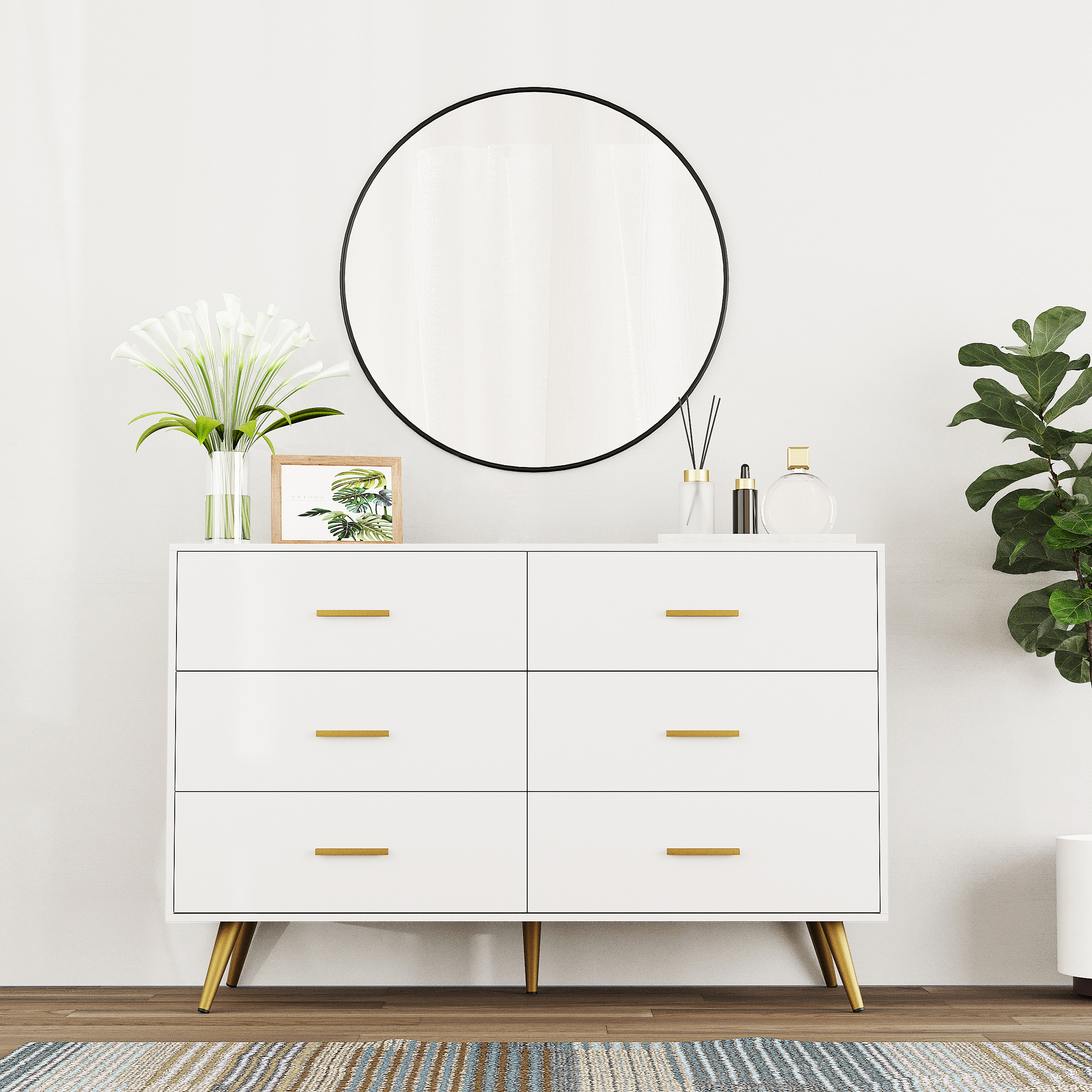 Drawer Dresser with Power Outlets, Wooden Dresser for Bedroom, Mid-Century Modern Closet Dresser for Living Room Hallway Entryway