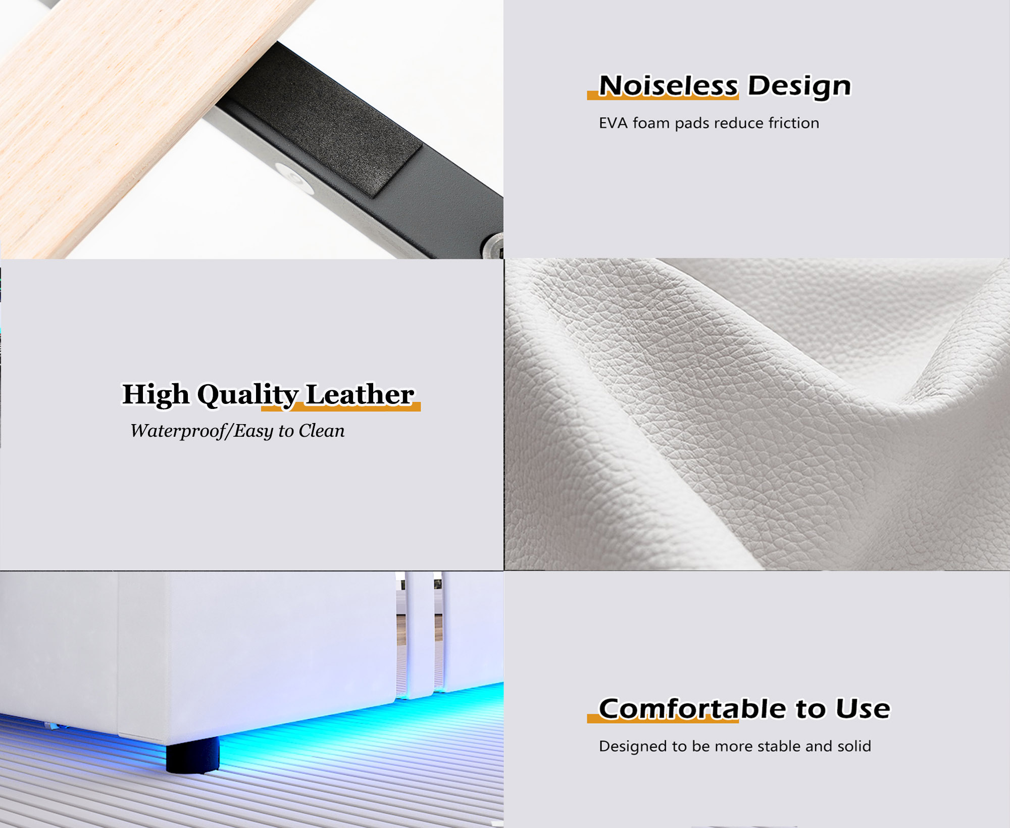 Faux Leather Bed Frame with 4 Drawers & USB Charging Station & LED Light Headboard Footboard