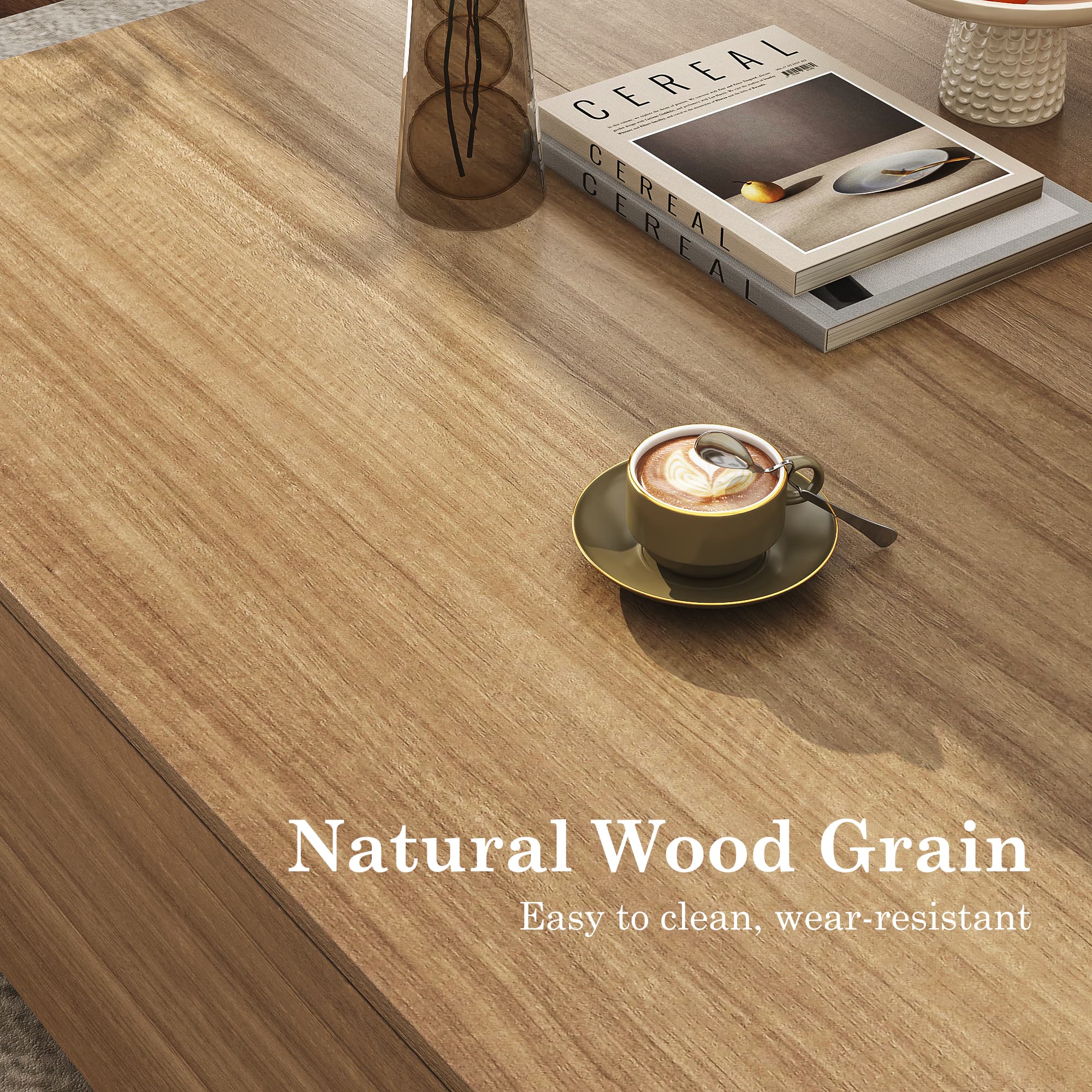 Blotout Square Coffee Table with 2 Large Drawers, 43/47 INCH