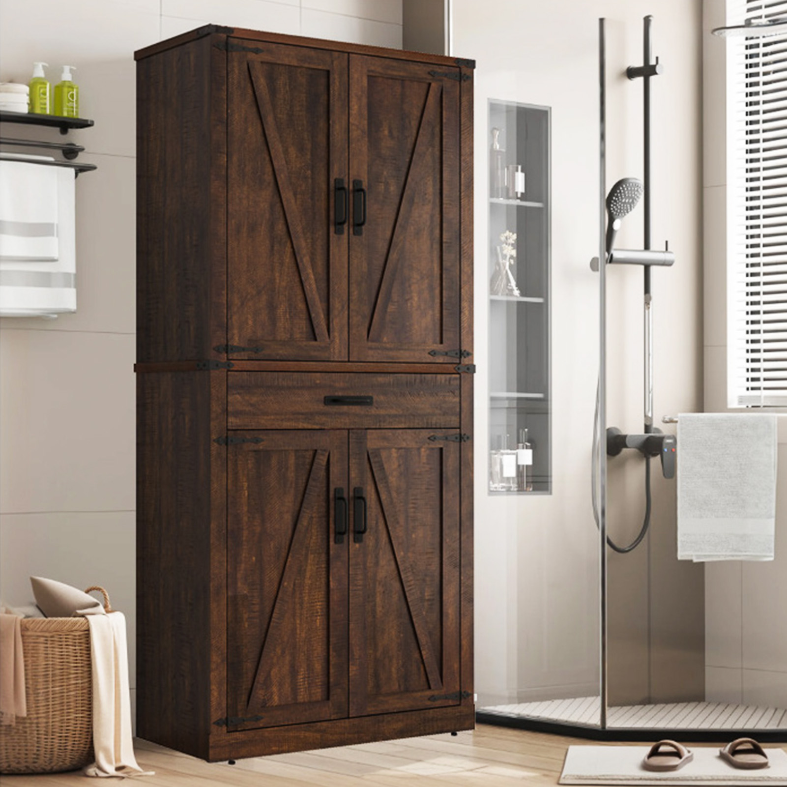 72.4'' Tall Bathroom Storage Cabinet with Drawer & 4 Storage Shelves