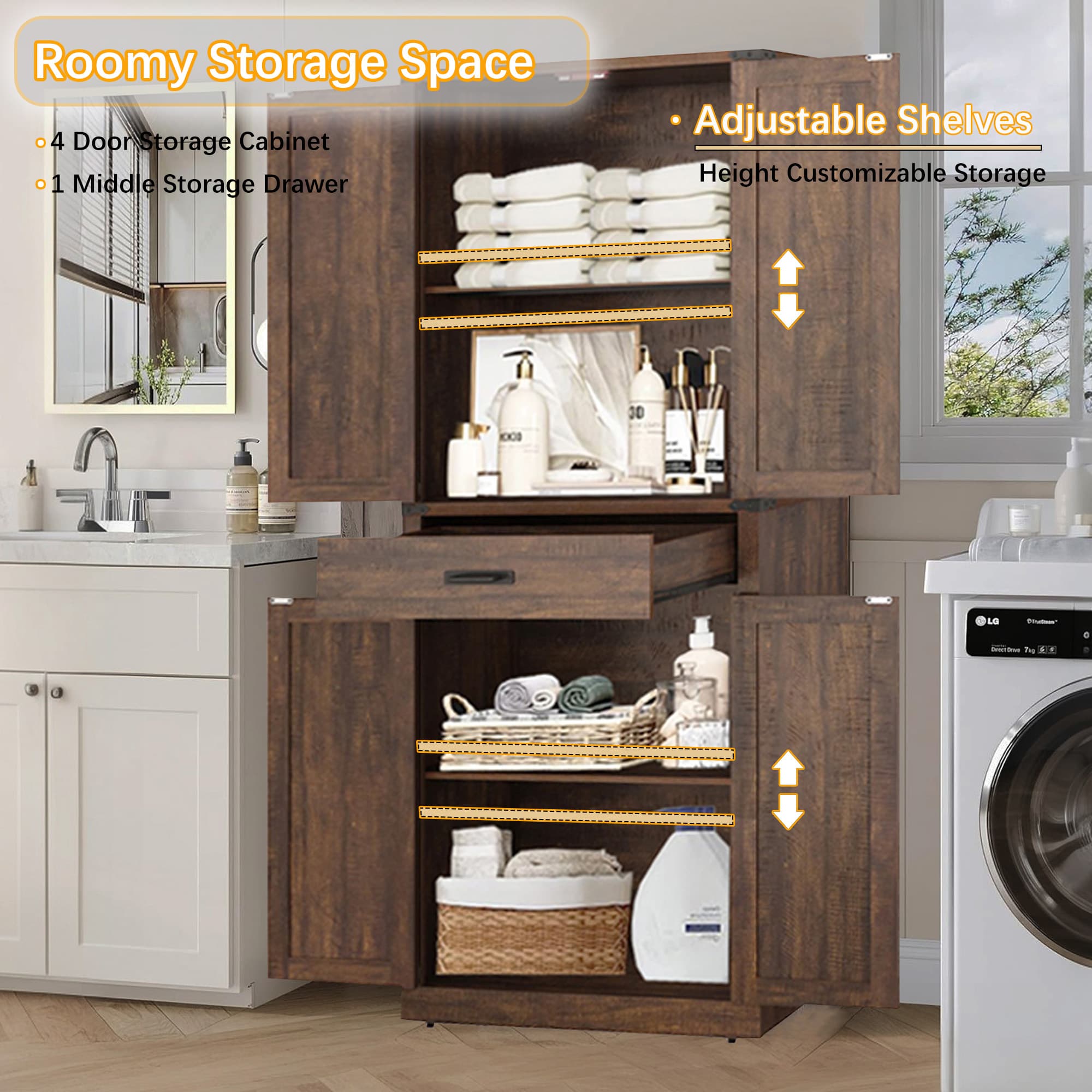 72.4'' Tall Bathroom Storage Cabinet with Drawer & 4 Storage Shelves