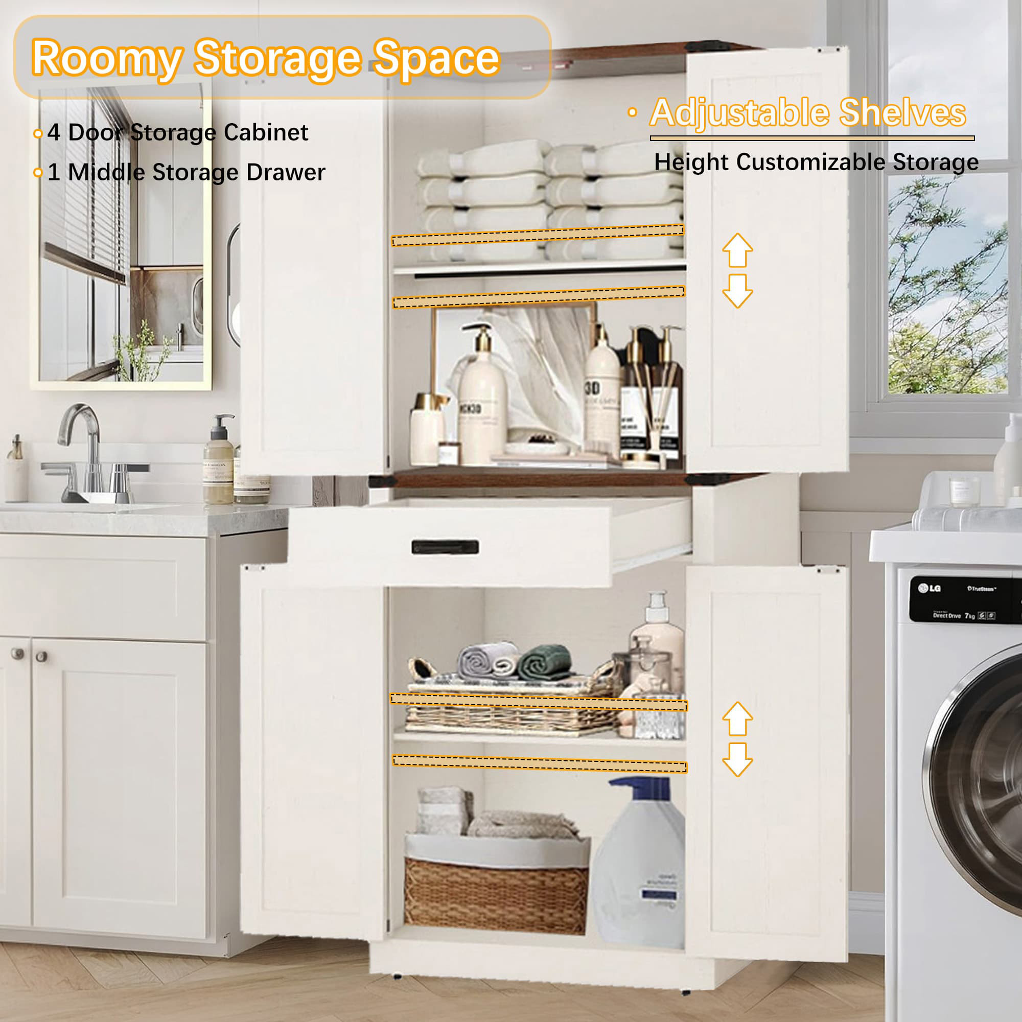 72.4'' Tall Bathroom Storage Cabinet with Drawer & 4 Storage Shelves