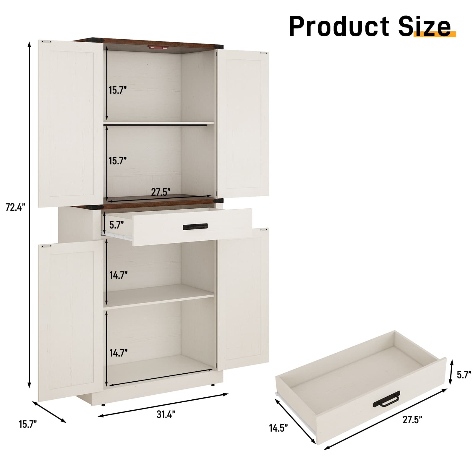 72.4'' Tall Bathroom Storage Cabinet with Drawer & 4 Storage Shelves