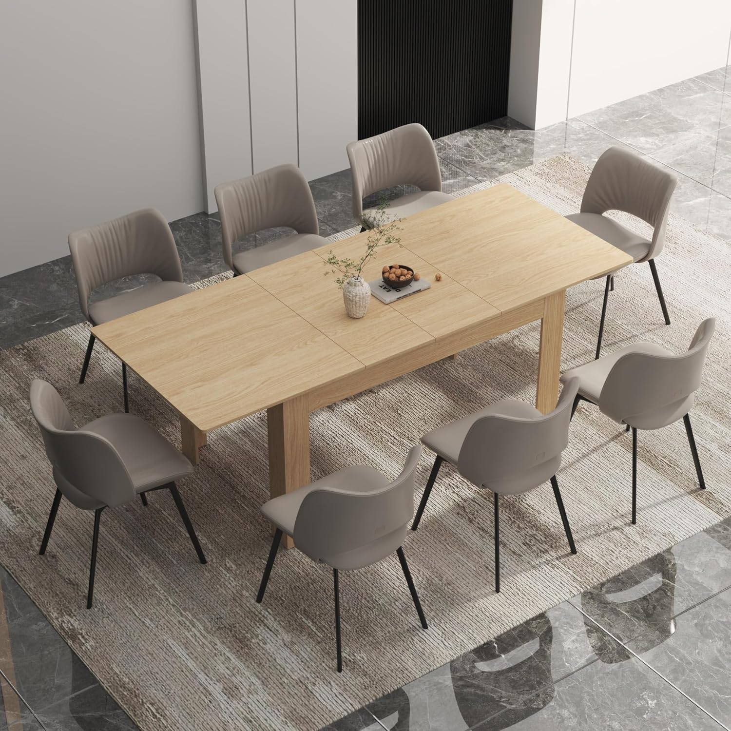 Blotout Extendable Dining Table for 6-10 Person, Large Wood Kitchen Table, Rectangular Extendable Table for Gatherings, Meeting for Small Kitchens, Dining Office Areas