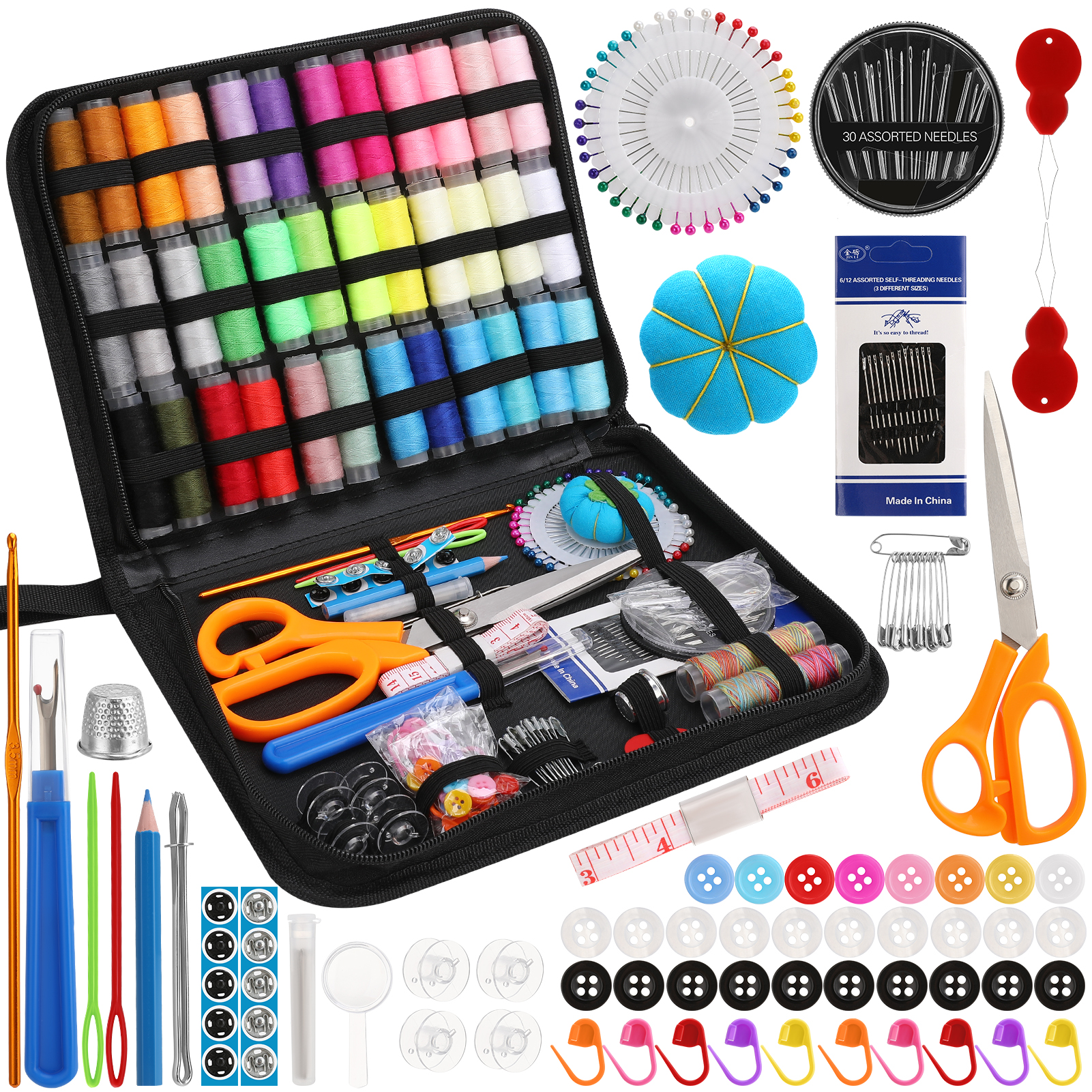 Armscye 213 Pcs Sewing Kit for Adults, Needle and Thread Kit for Sewing, Professional Sewing Supplies Accessories with Tailor Scissors, 43XL Thread, 30 Needles, Thread Snips and More for Travel Home