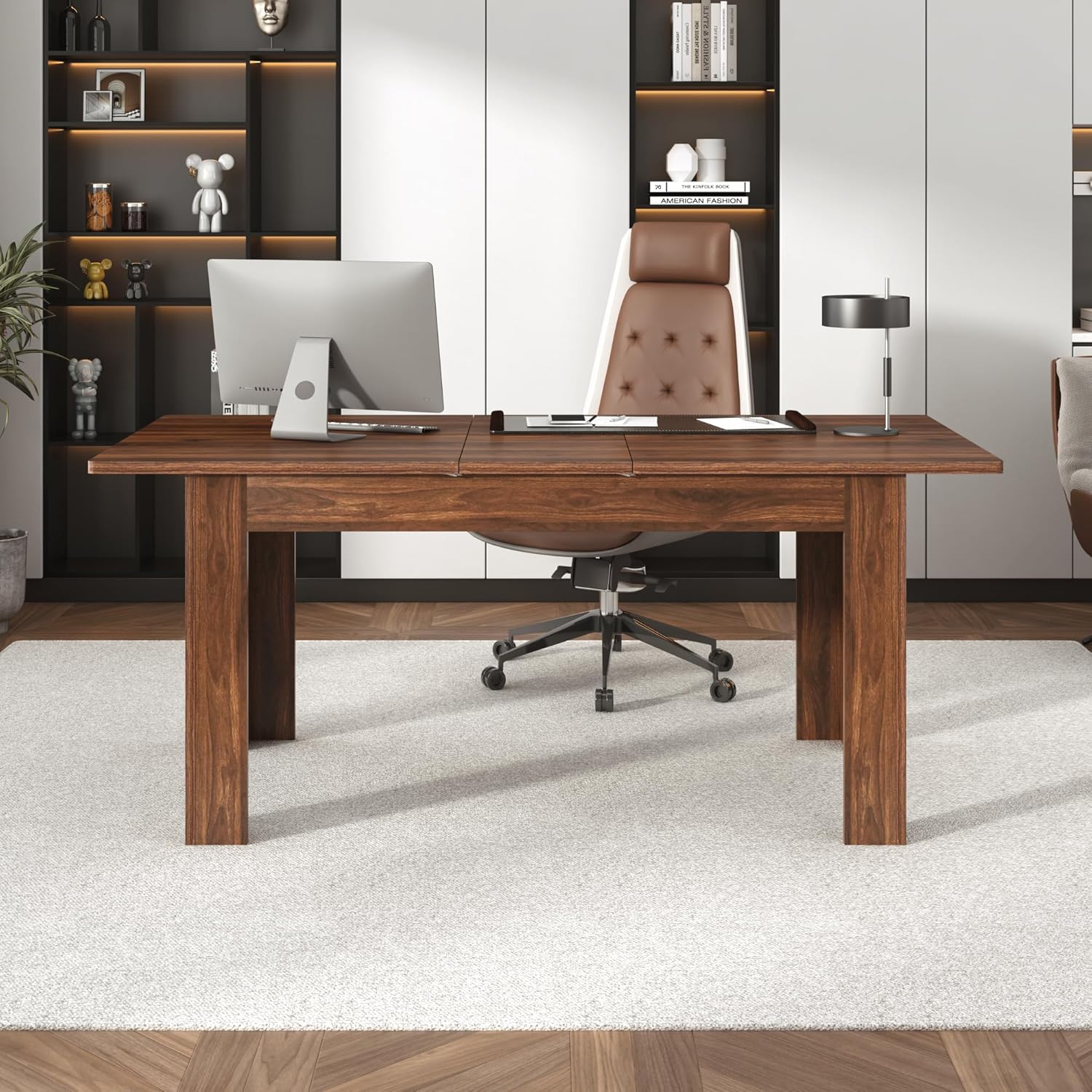 Blotout Extendable Dining Table for 6-10 Person, Large Wood Kitchen Table, Rectangular Extendable Table for Gatherings, Meeting for Small Kitchens, Dining Office Areas