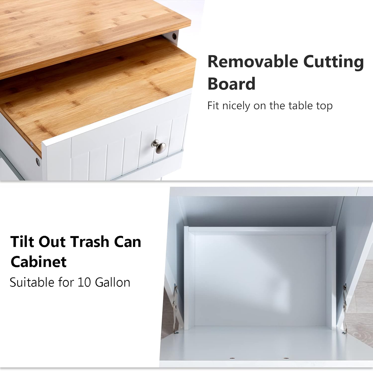 Hlivelood Double Trash Cabinet Tilt Out 20 Gallon, Pet Proof Kitchen Trash Cabinet Laundry Hamper with Cutting Board, Wood Garbage Recycling Station Hideaway Trash Holder Drawers