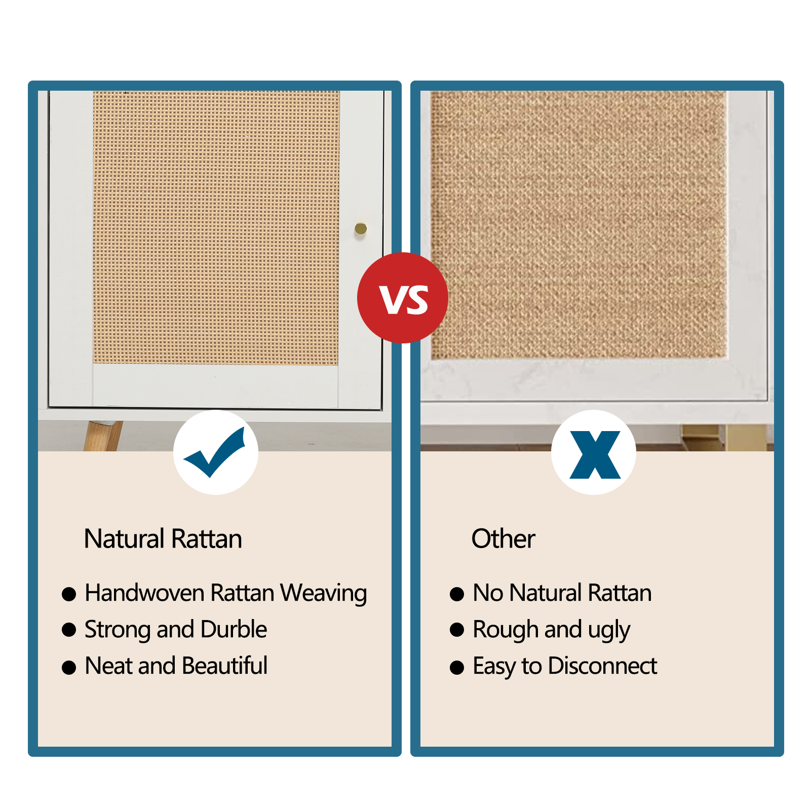 Blotout 68IN Rattan TV Stand for 75/65 Inch TV, Mid Century Entertainment Center with Natural Rattan Door, Large Boho Media TV Console, Television Stand for Living Room