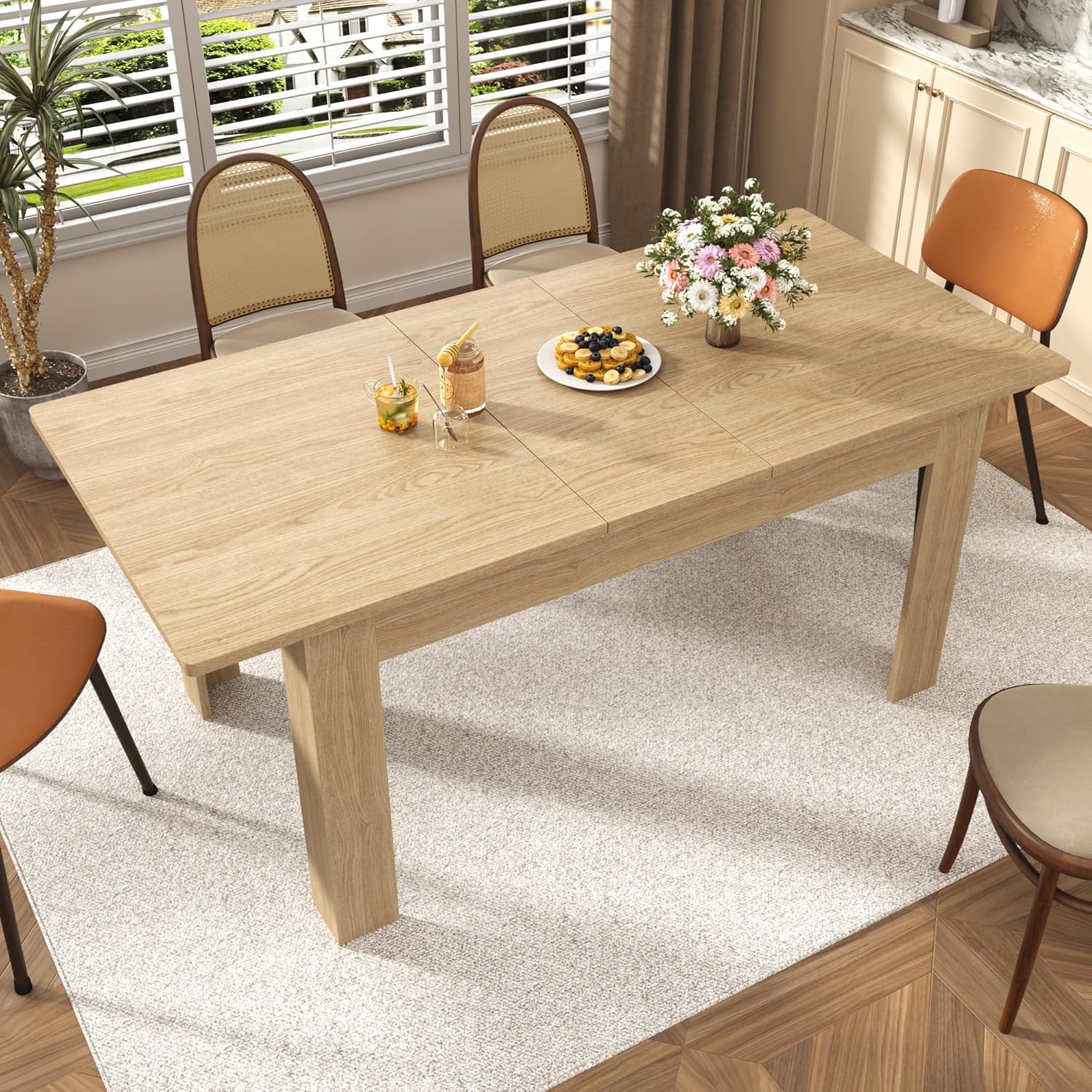 Blotout Extendable Dining Table for 6-10 Person, Large Wood Kitchen Table, Rectangular Extendable Table for Gatherings, Meeting for Small Kitchens, Dining Office Areas