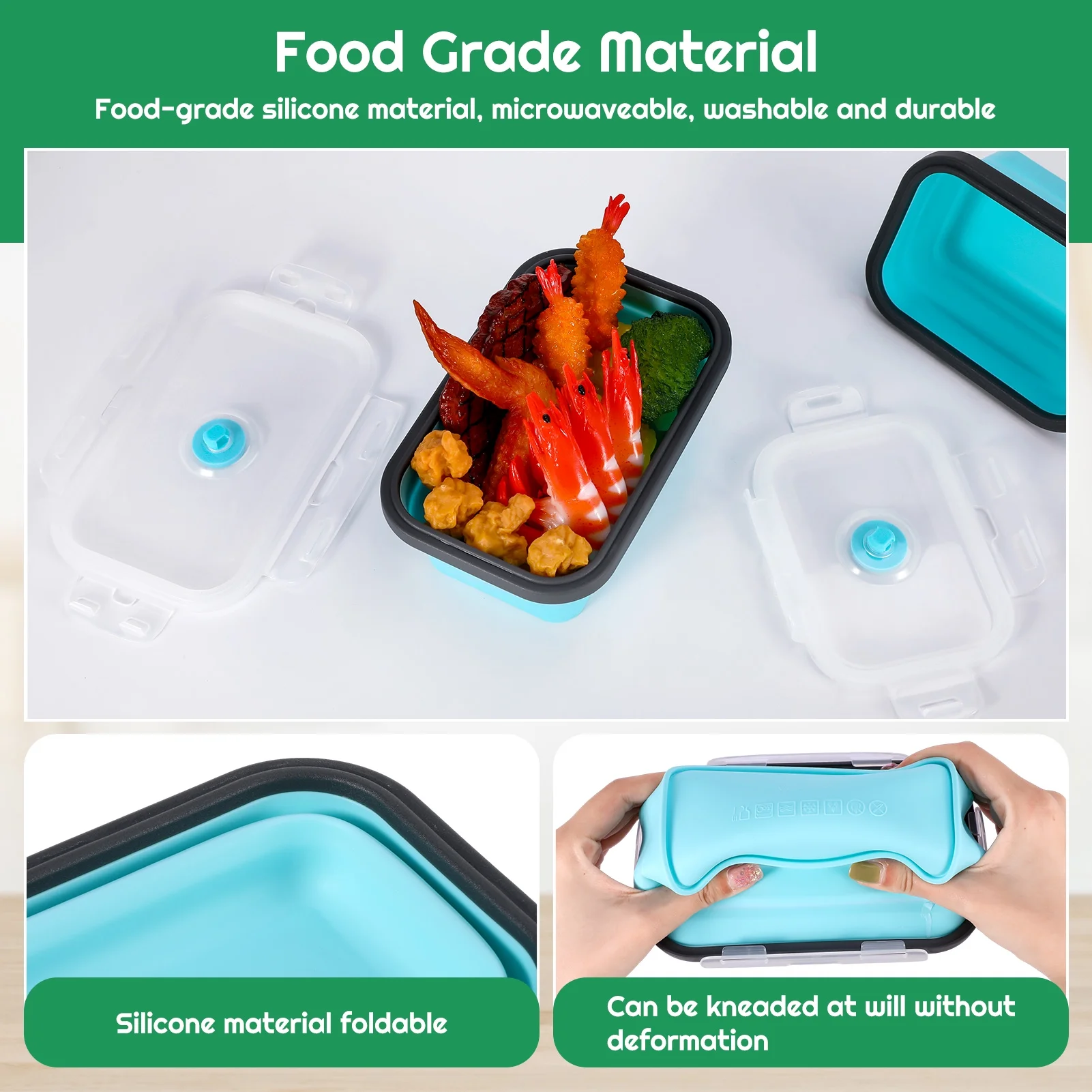 Bocaoying 4 Pack Silicone Collapsible Bowls with Airtight Lids, Collapsible Food Storage Containers, Foldable Lunch Bowls for Kitchen Travel Camping Microwave and Freezer Safe