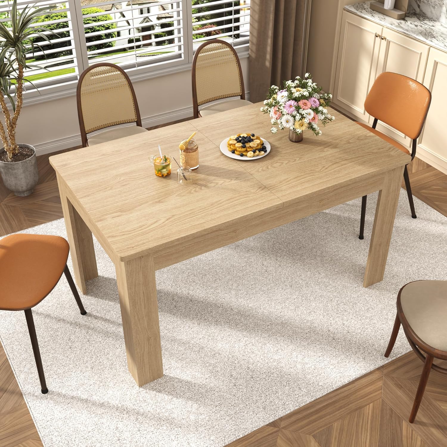 Blotout Extendable Dining Table for 6-10 Person, Large Wood Kitchen Table, Rectangular Extendable Table for Gatherings, Meeting for Small Kitchens, Dining Office Areas